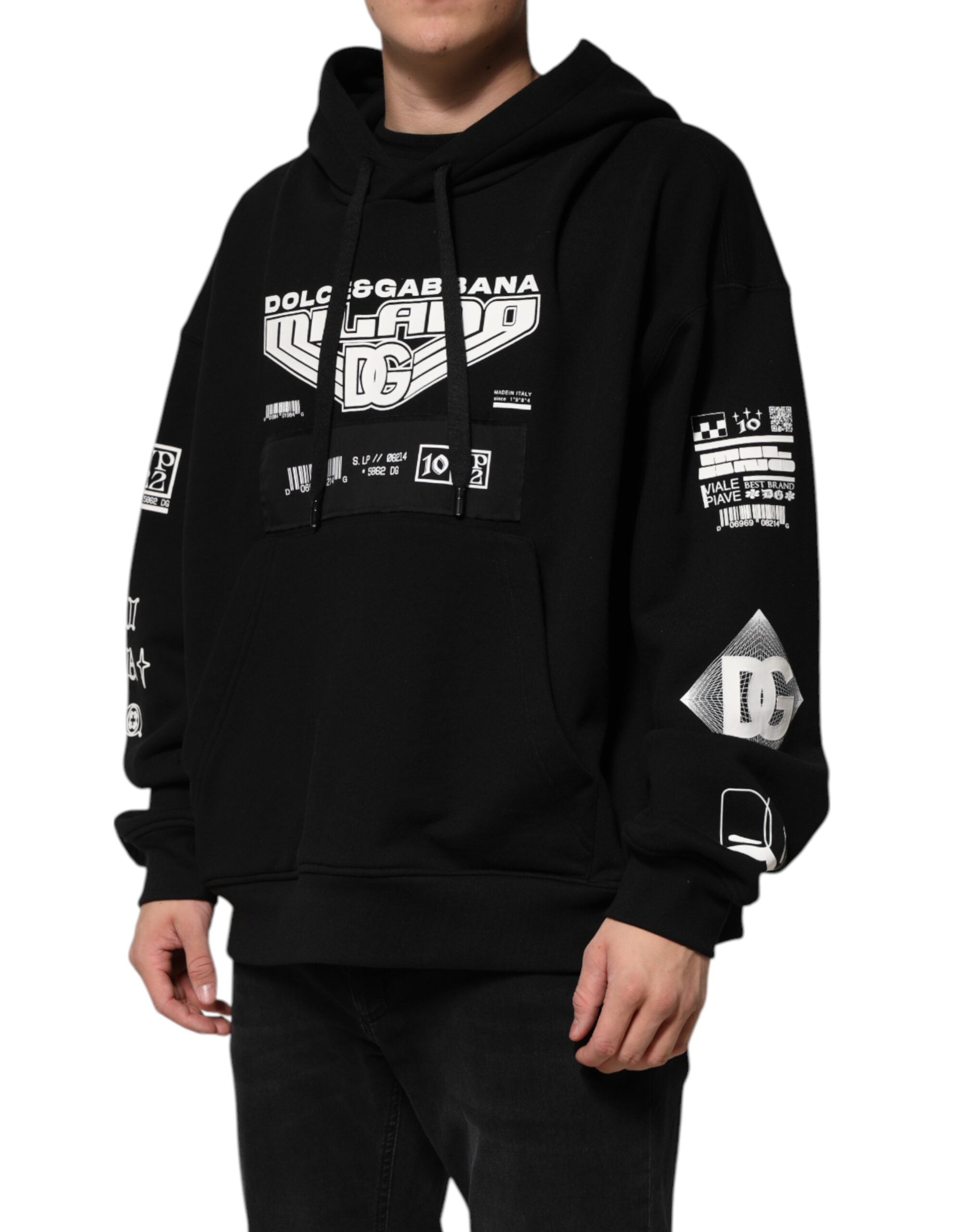 Dolce & Gabbana Black Cotton DG Milano Logo Print Hoodie Sweater Dolce & Gabbana