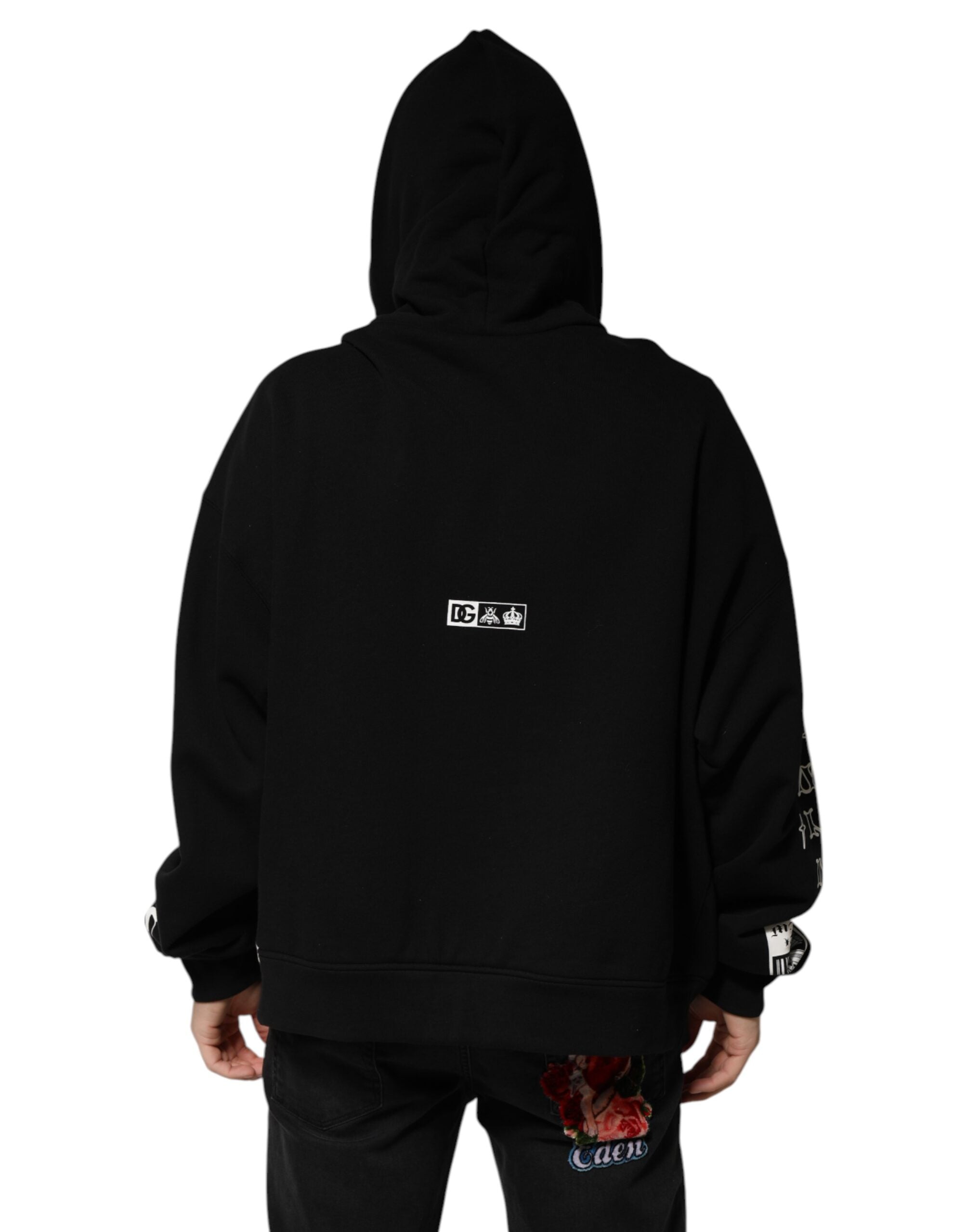 Dolce & Gabbana Black Cotton DG Milano Logo Print Hoodie Sweater Dolce & Gabbana