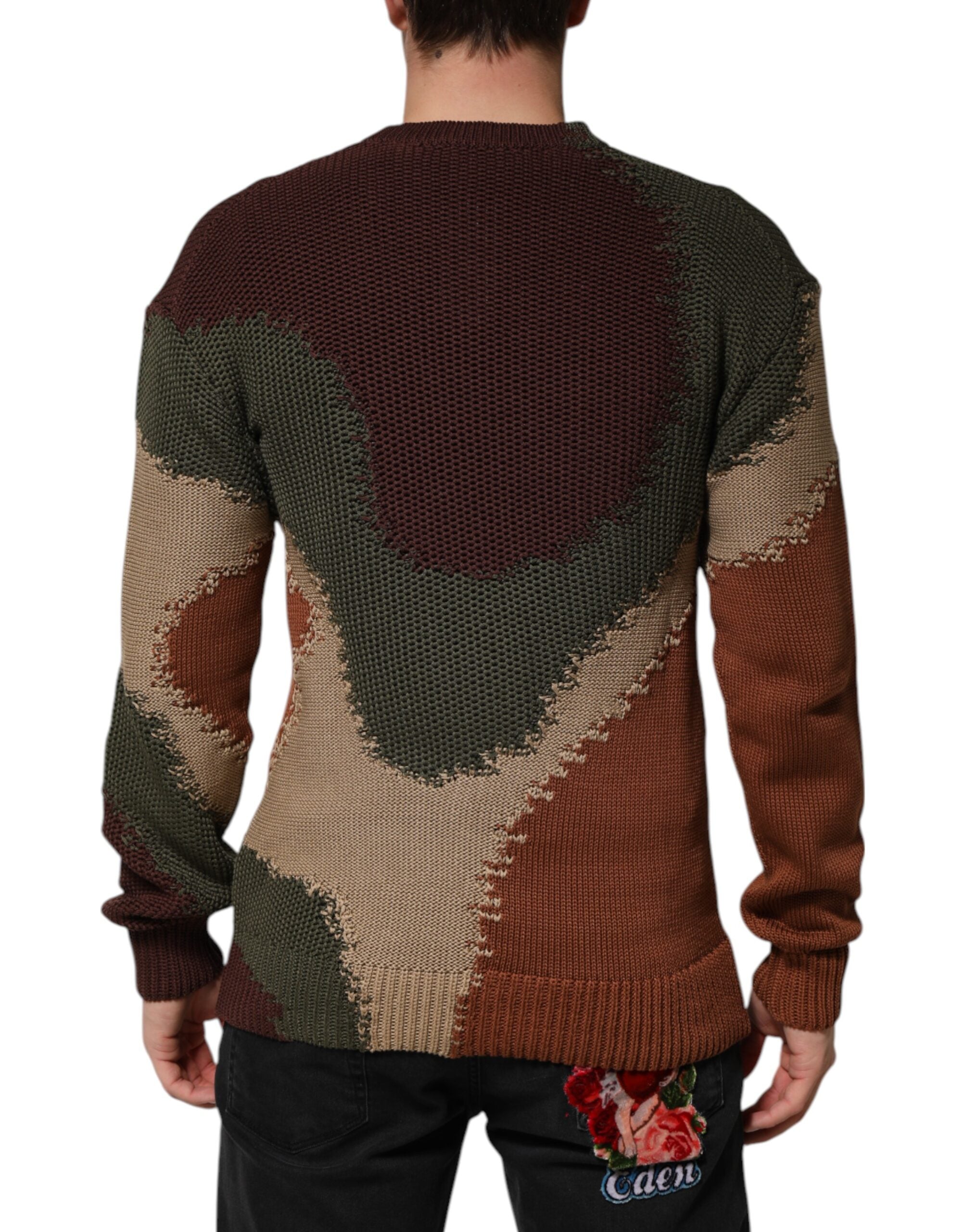 Dolce & Gabbana Multicolor Cotton Abstract Men Pullover Sweater Dolce & Gabbana