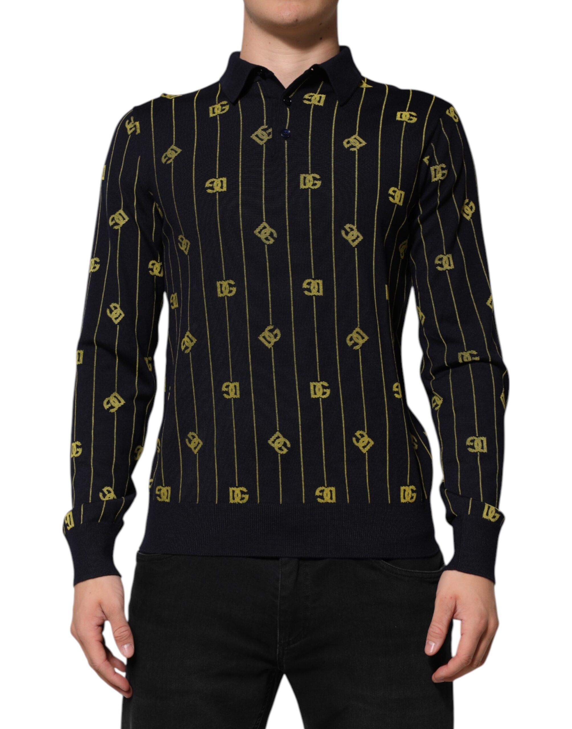 Dolce & Gabbana Black Logo Jacquard Knitted Polo Shirt T-shirt Dolce & Gabbana