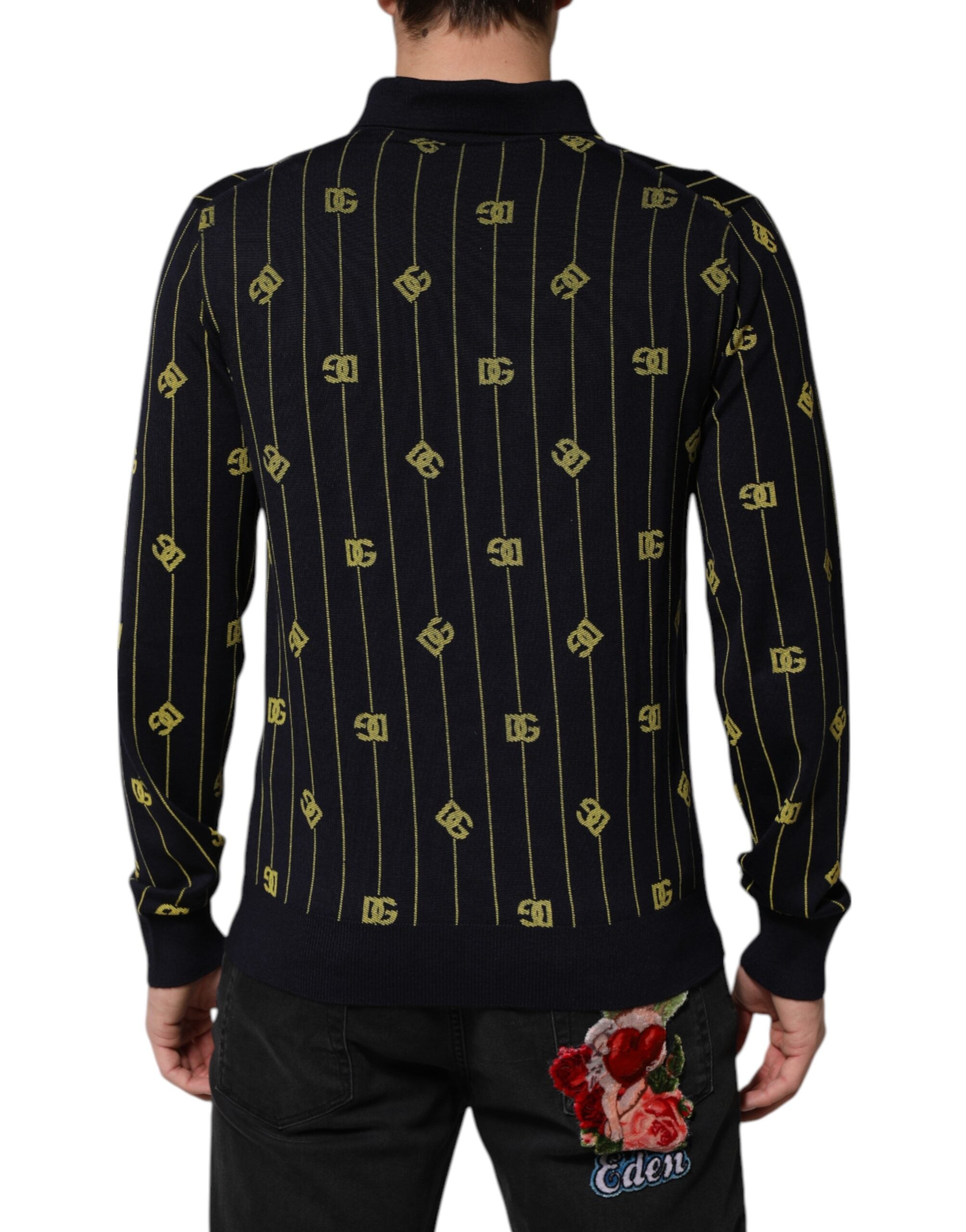 Dolce & Gabbana Black Logo Jacquard Knitted Polo Shirt T-shirt Dolce & Gabbana
