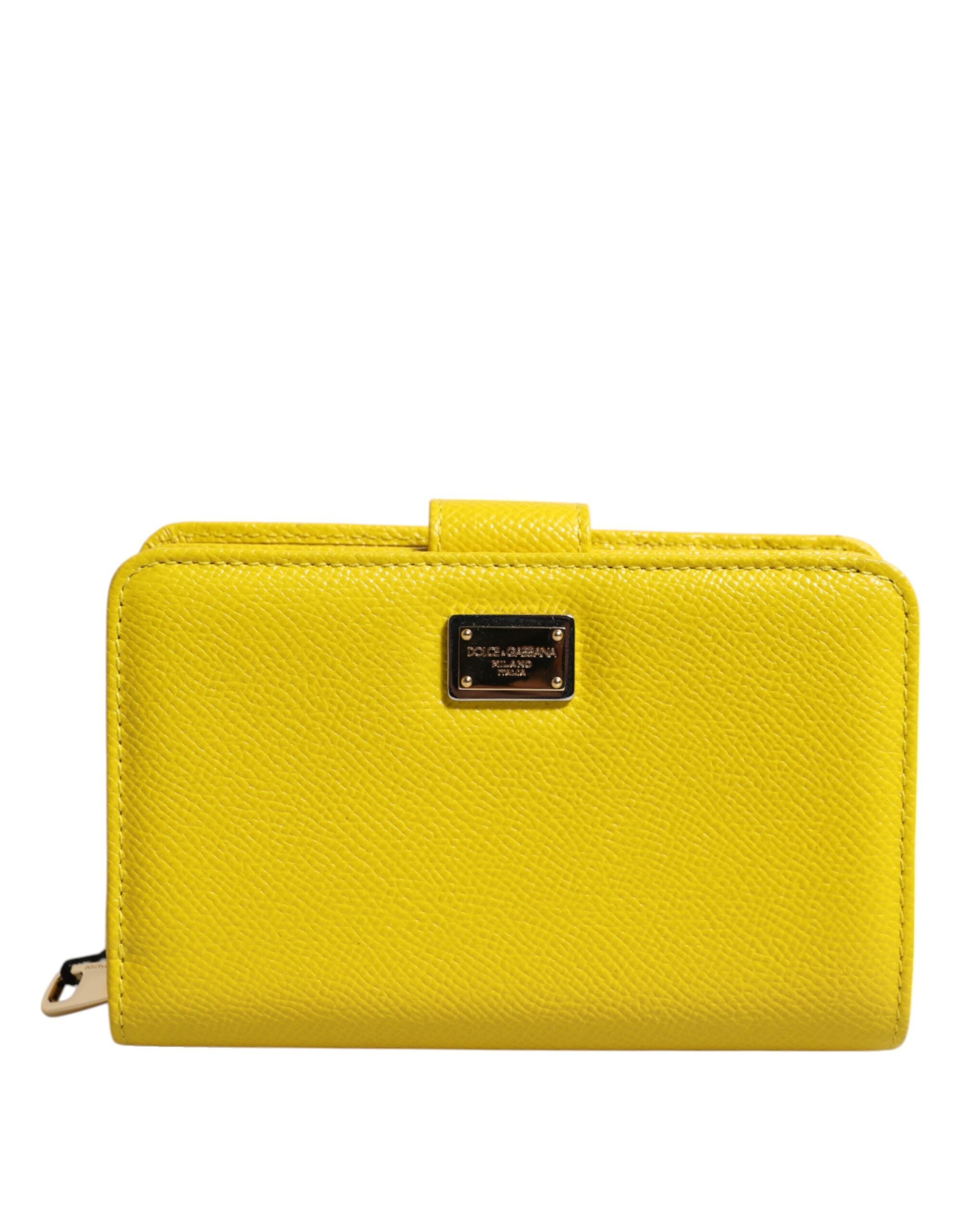 Dolce & Gabbana Yellow Leather Bifold Continental Clutch Wallet Dolce & Gabbana