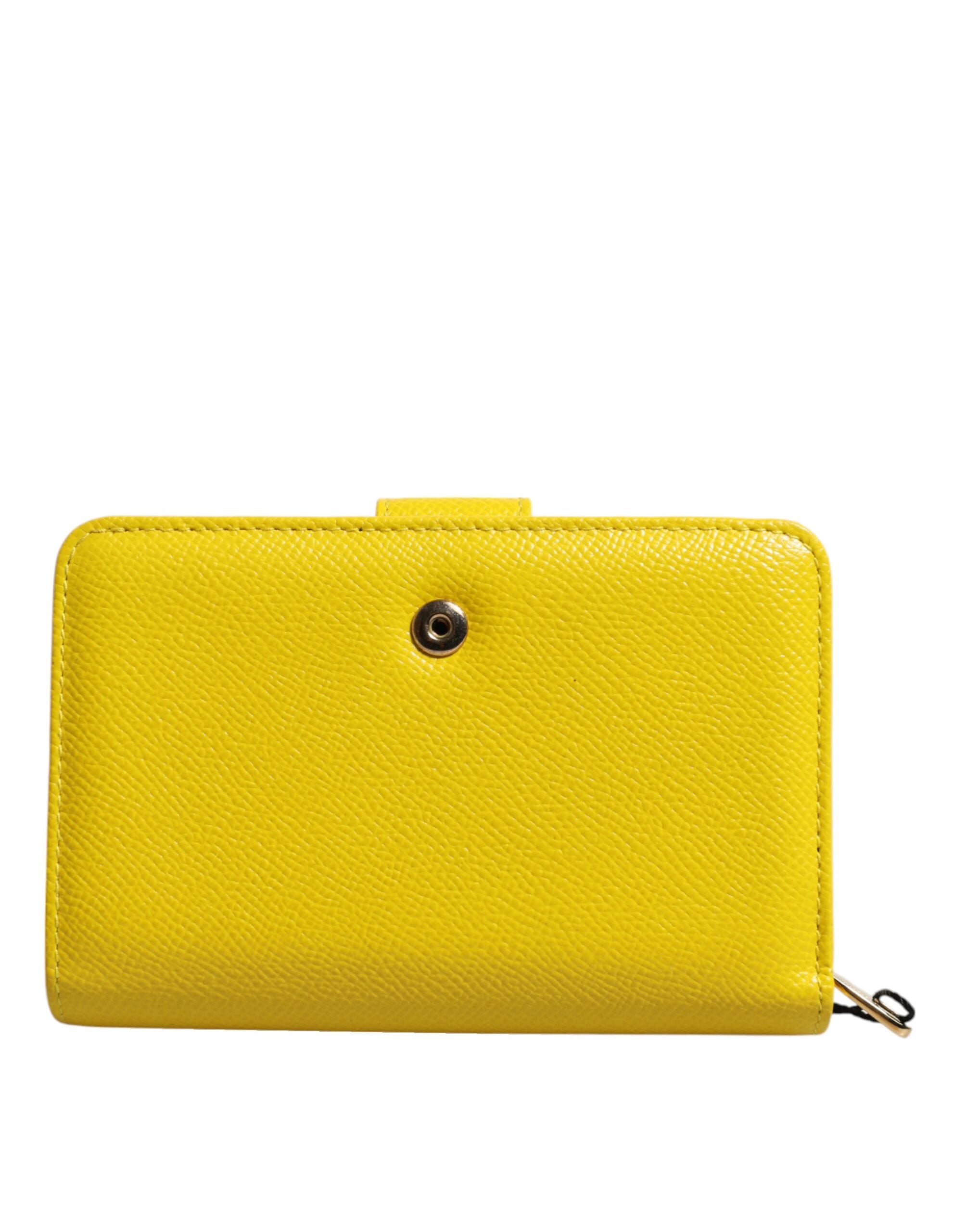 Dolce & Gabbana Yellow Leather Bifold Continental Clutch Wallet Dolce & Gabbana