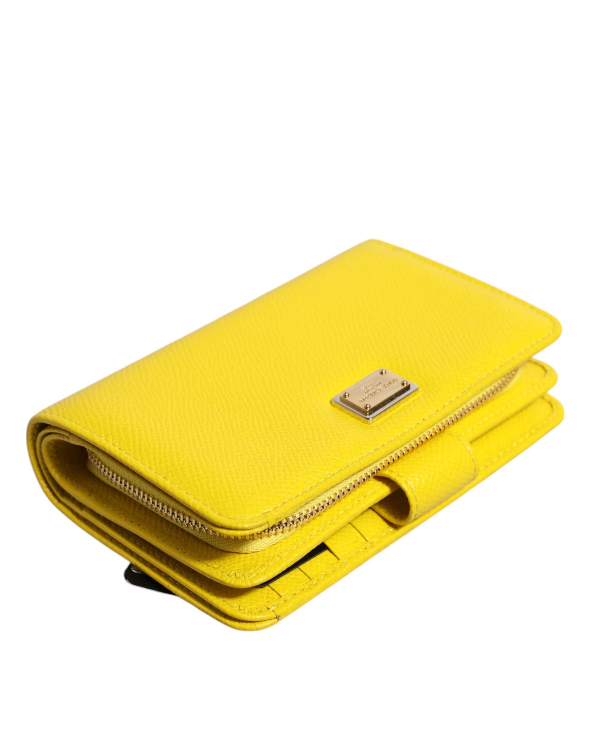 Dolce & Gabbana Yellow Leather Bifold Continental Clutch Wallet Dolce & Gabbana