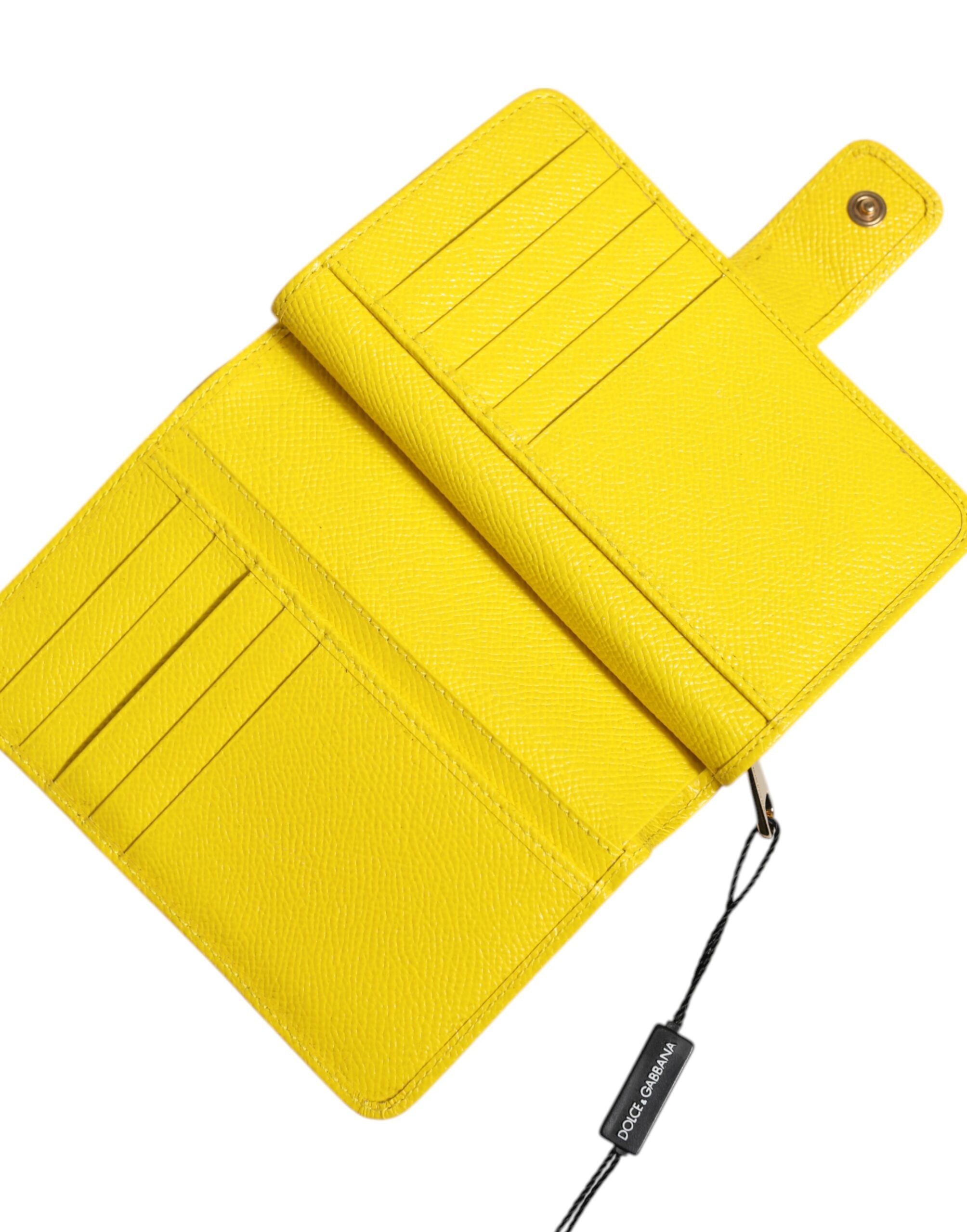 Dolce & Gabbana Yellow Leather Bifold Continental Clutch Wallet Dolce & Gabbana
