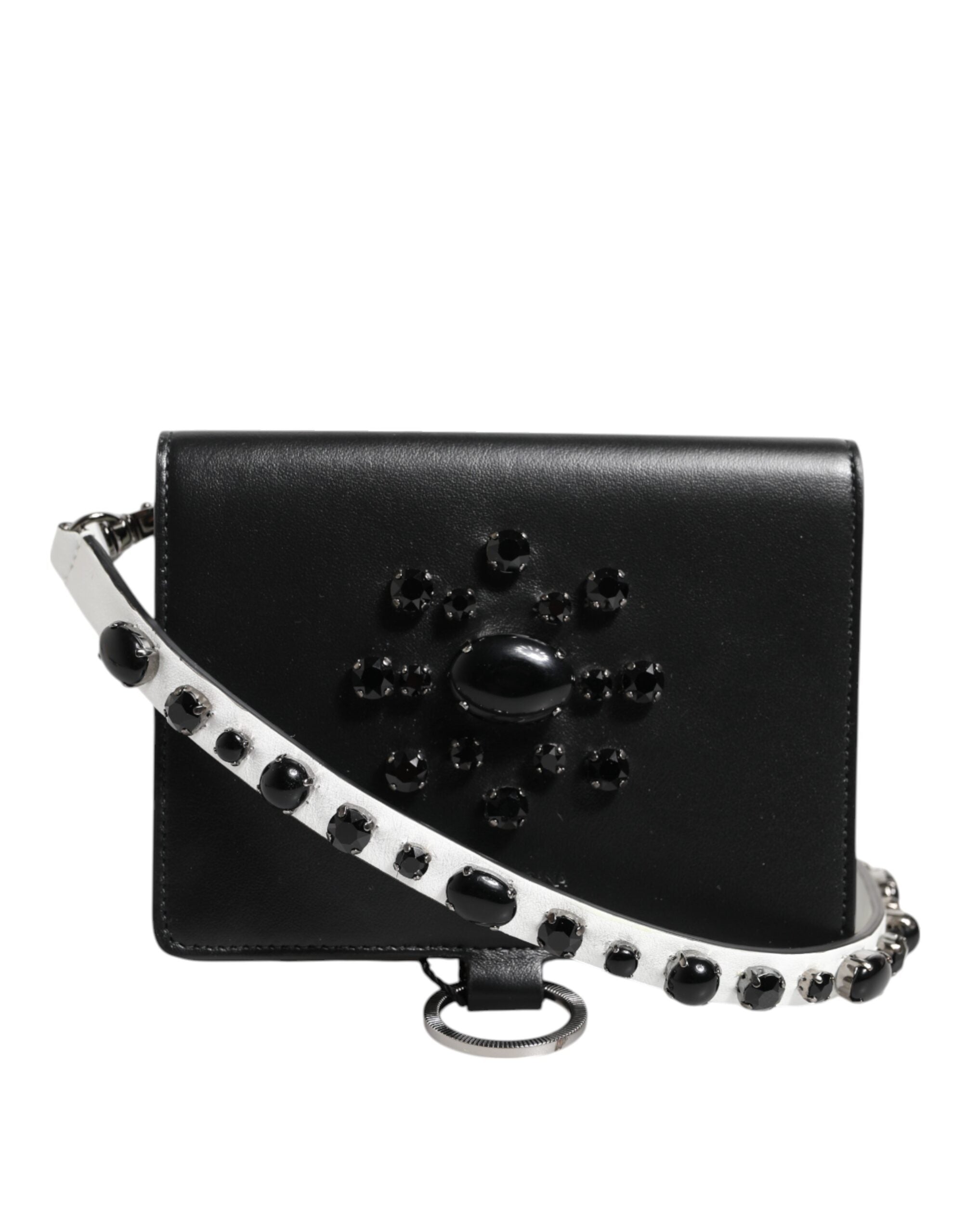 Dolce & Gabbana Black Leather Crystal Embellished Card Holder Wallet Dolce & Gabbana
