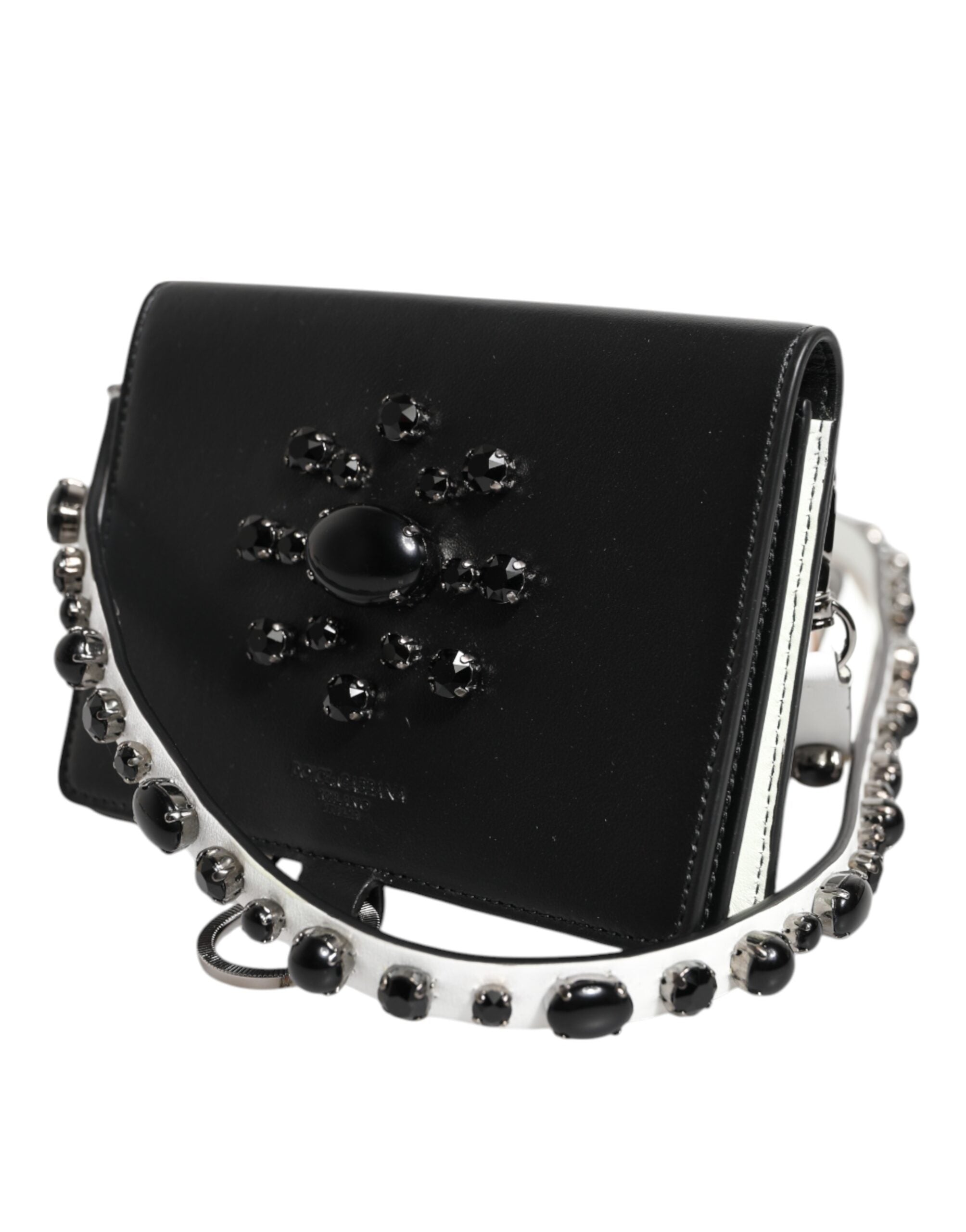 Dolce & Gabbana Black Leather Crystal Embellished Card Holder Wallet Dolce & Gabbana