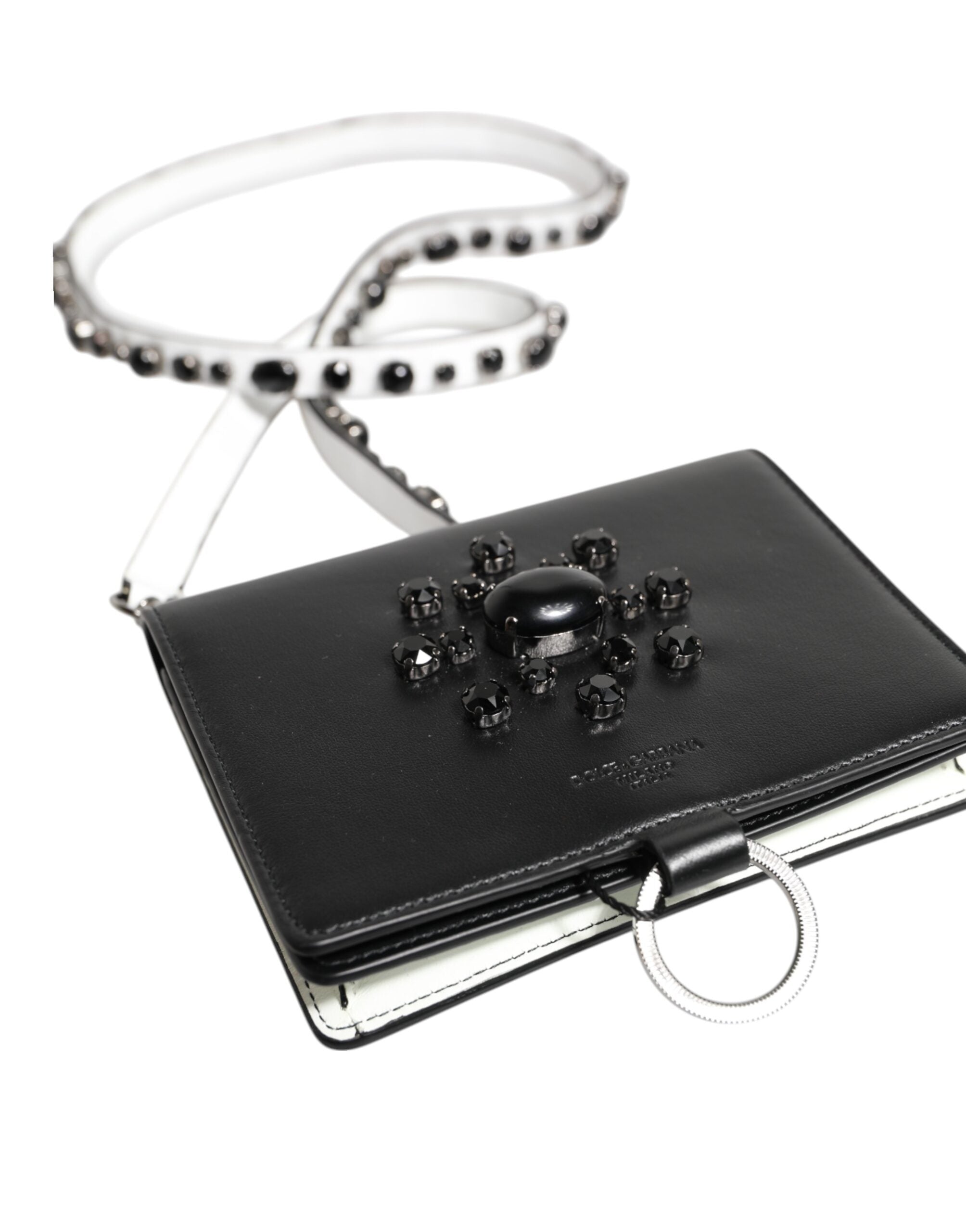 Dolce & Gabbana Black Leather Crystal Embellished Card Holder Wallet Dolce & Gabbana