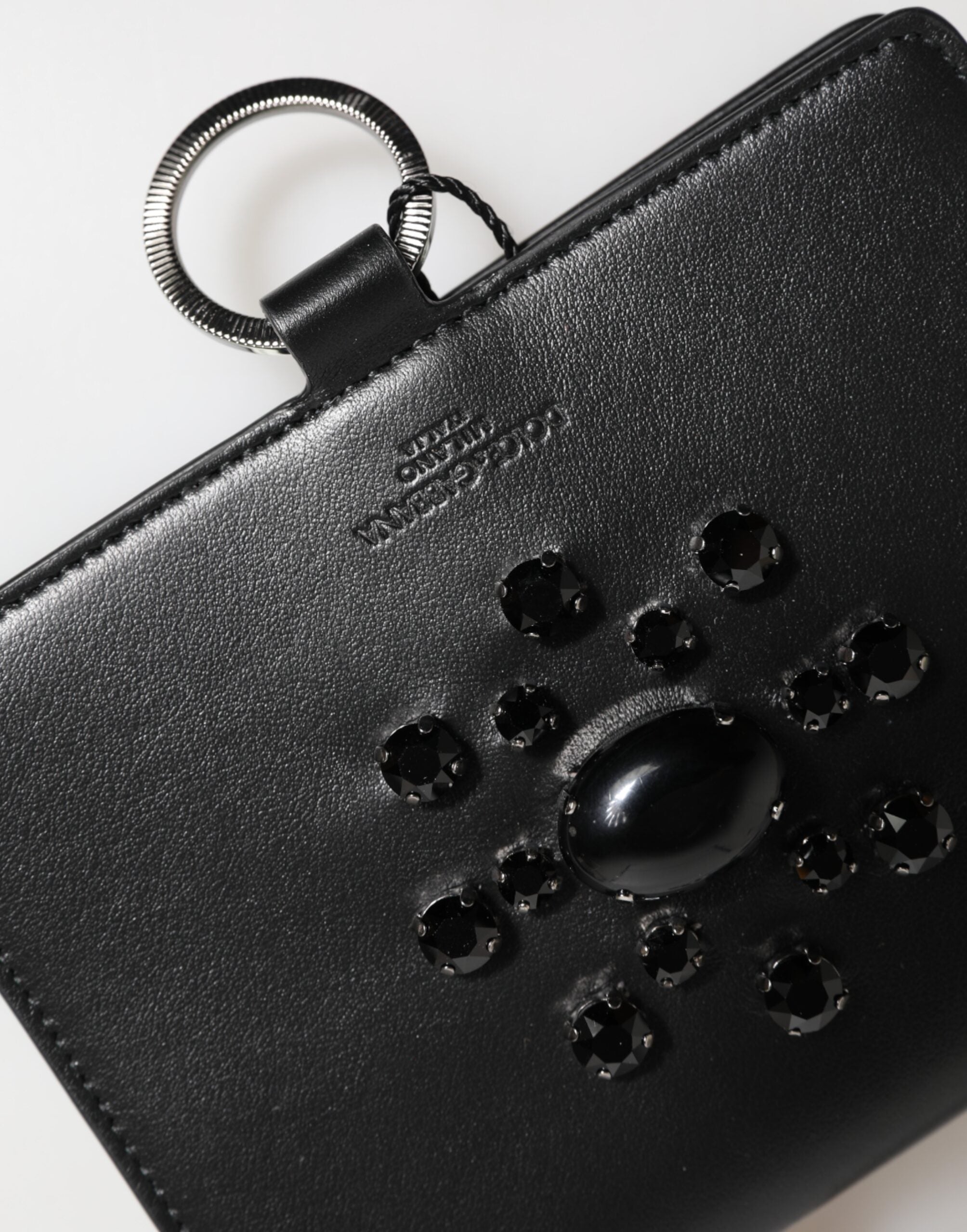Dolce & Gabbana Black Leather Crystal Embellished Card Holder Wallet Dolce & Gabbana
