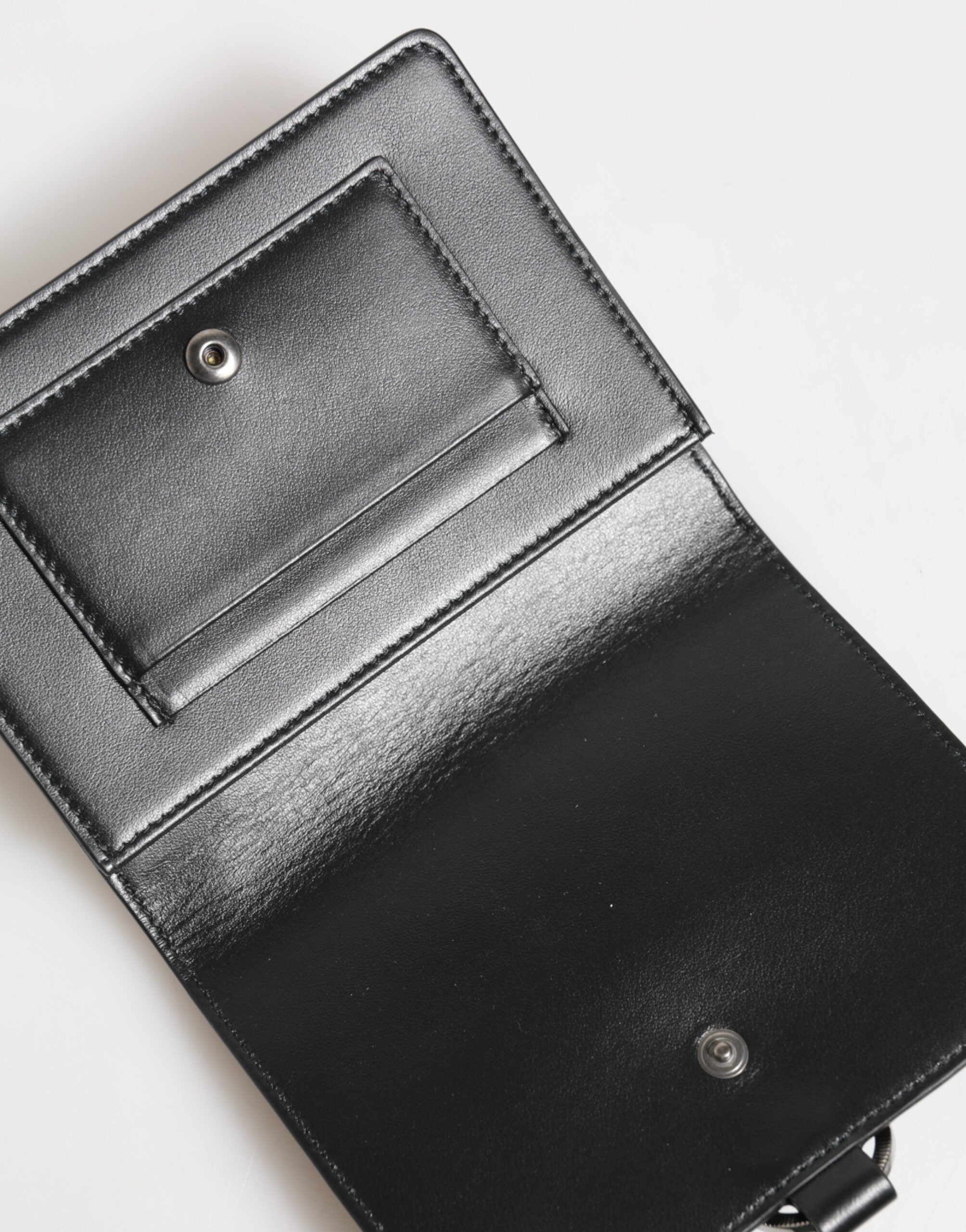 Dolce & Gabbana Black Leather Crystal Embellished Card Holder Wallet Dolce & Gabbana