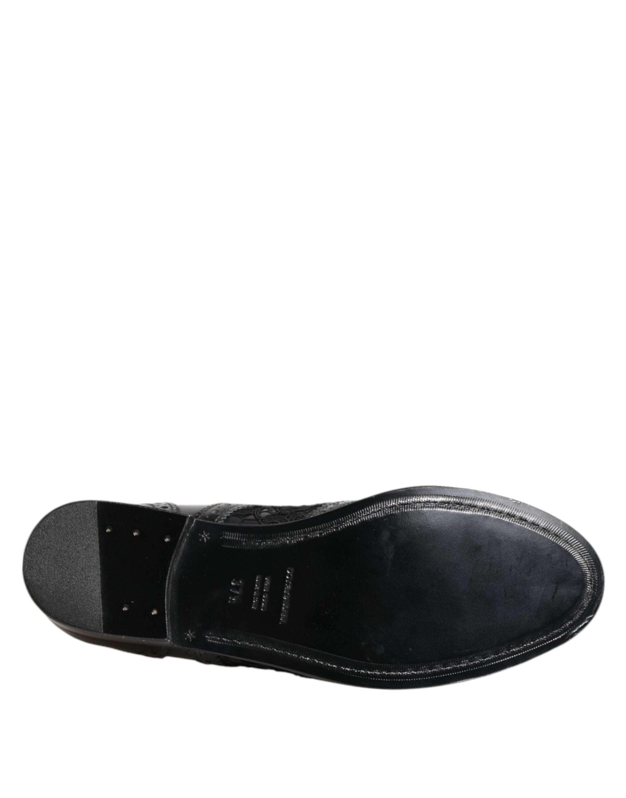Dolce & Gabbana Black Leather Floral Lace Dress Formal  Shoes Dolce & Gabbana