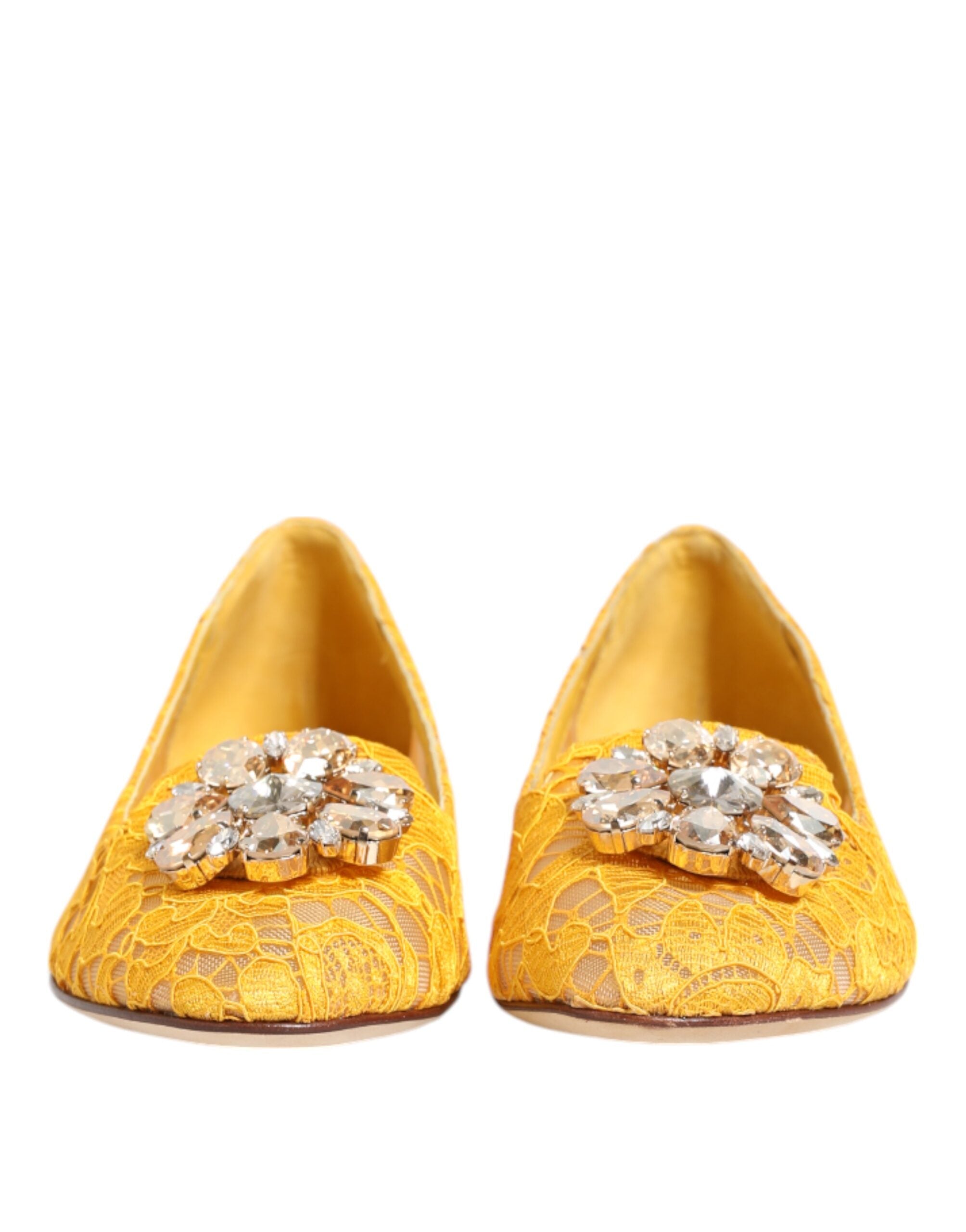 Dolce & Gabbana Yellow Taormina Lace Crystals Flats Shoes Dolce & Gabbana