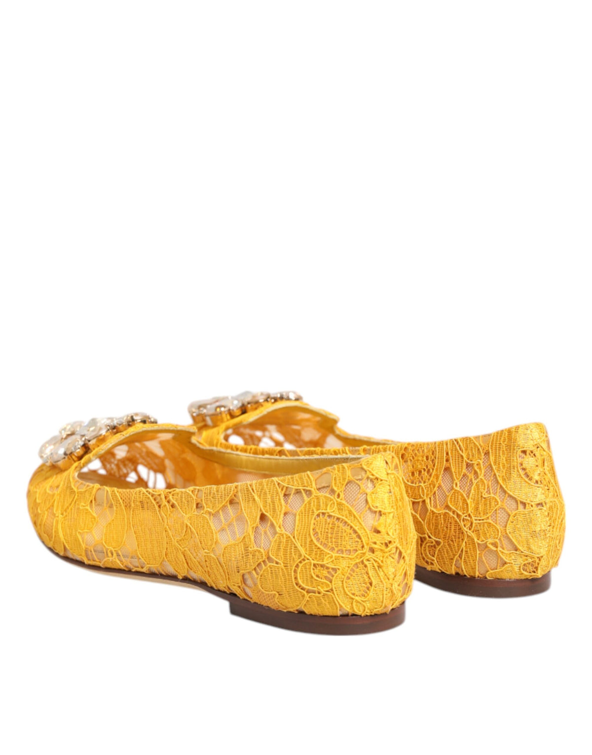 Dolce & Gabbana Yellow Taormina Lace Crystals Flats Shoes