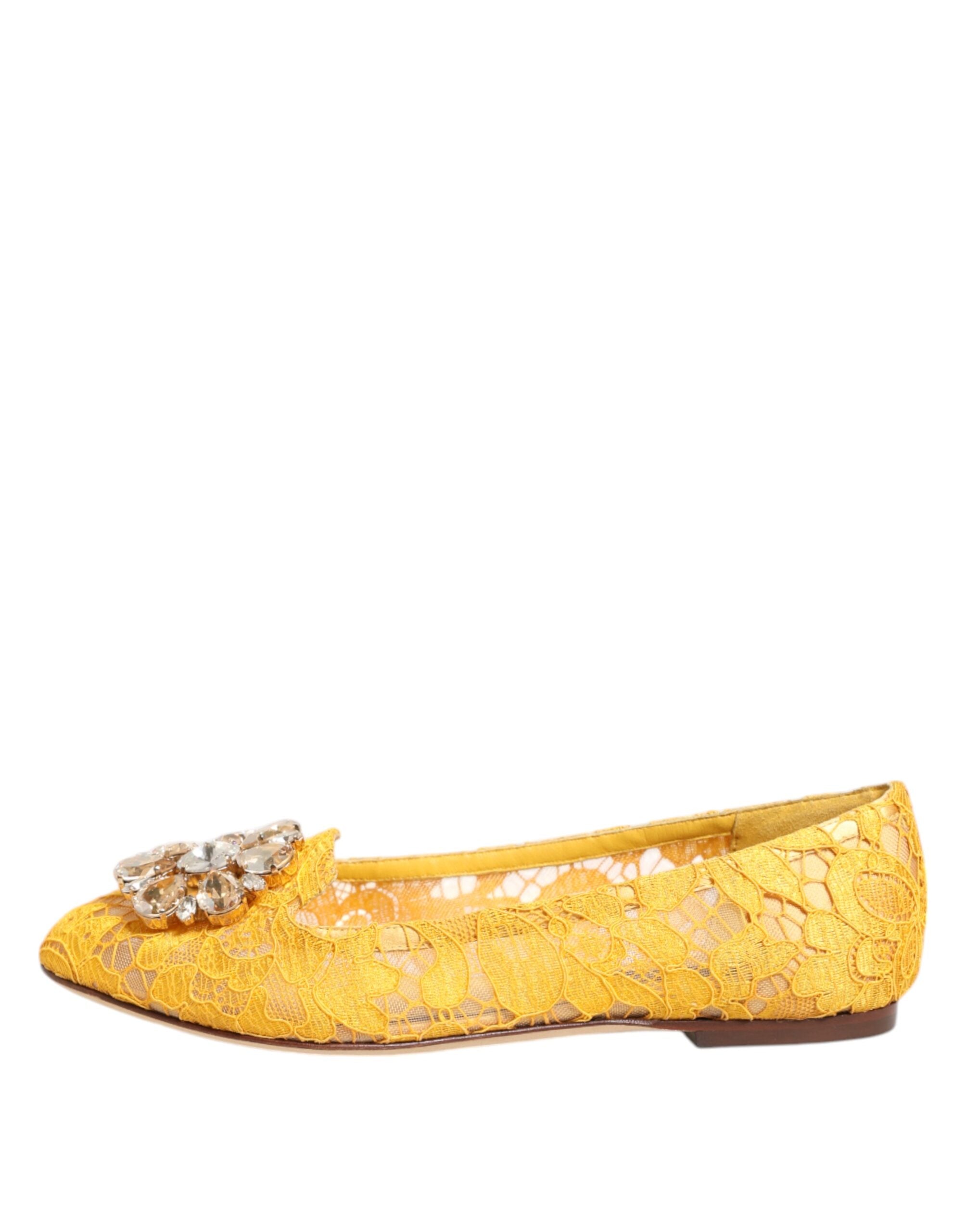 Dolce & Gabbana Yellow Taormina Lace Crystals Flats Shoes Dolce & Gabbana