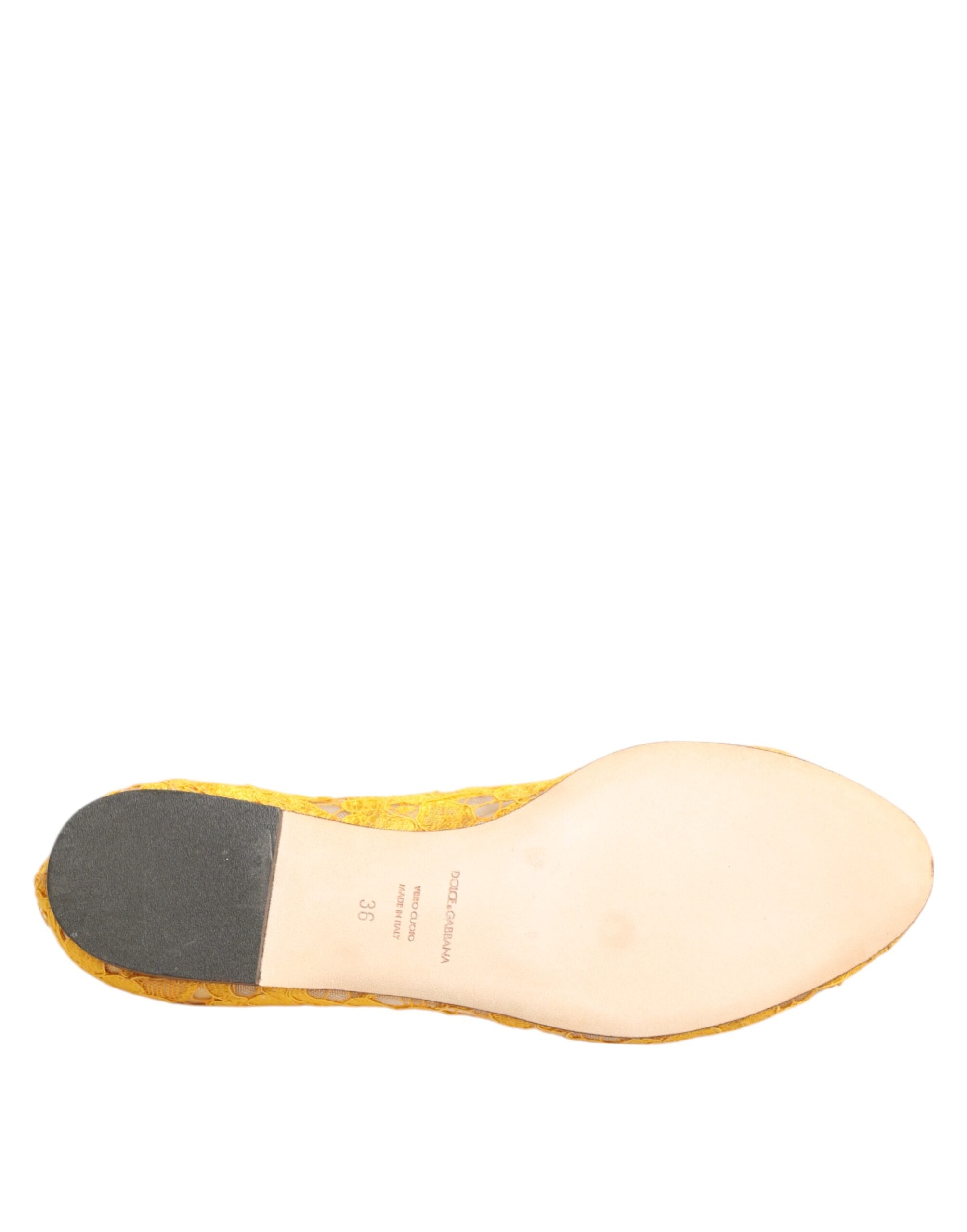 Dolce & Gabbana Yellow Taormina Lace Crystals Flats Shoes Dolce & Gabbana