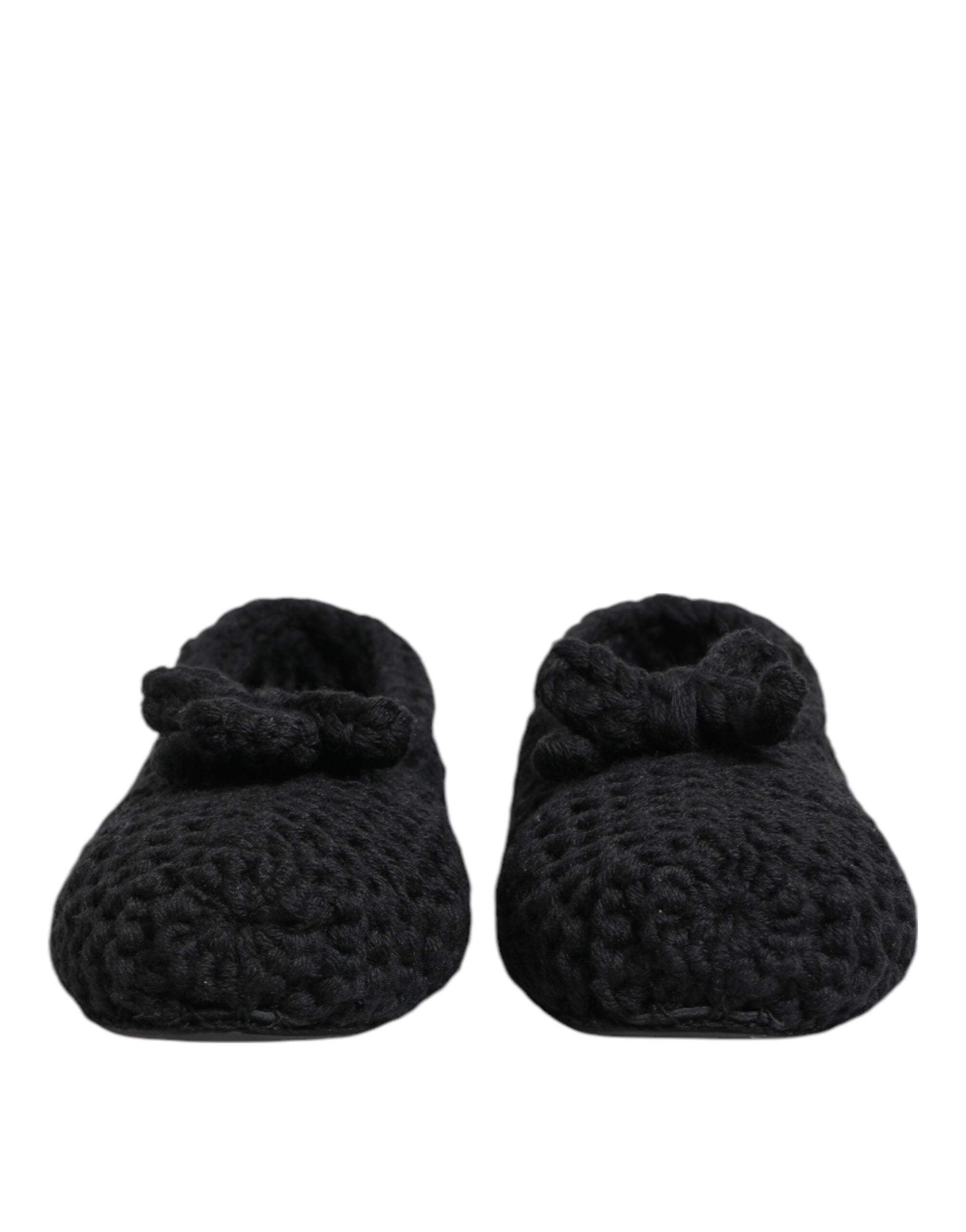 Dolce & Gabbana Black Wool Knit Slip On Ballerina Flats Shoes Dolce & Gabbana