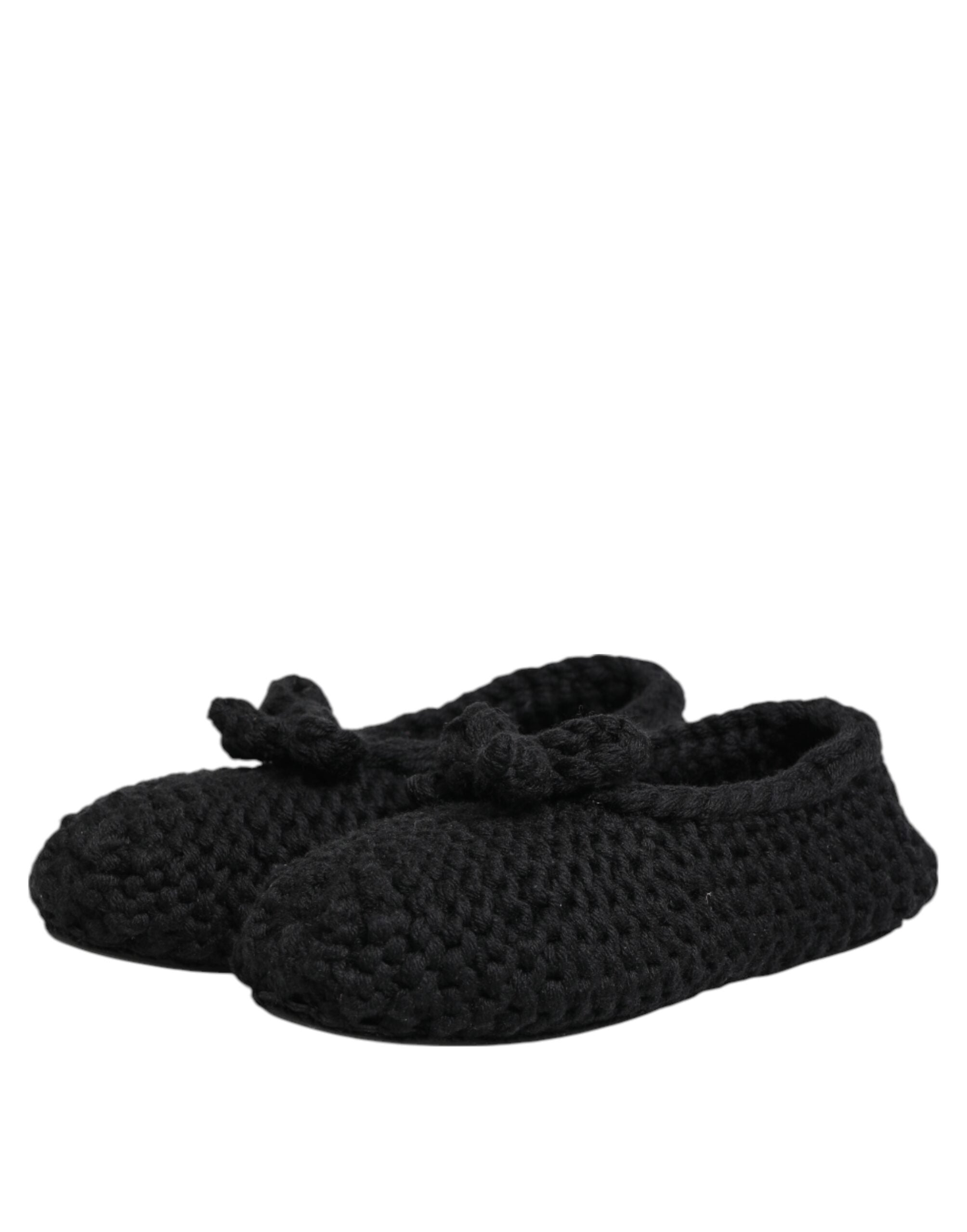 Dolce & Gabbana Black Wool Knit Slip On Ballerina Flats Shoes Dolce & Gabbana