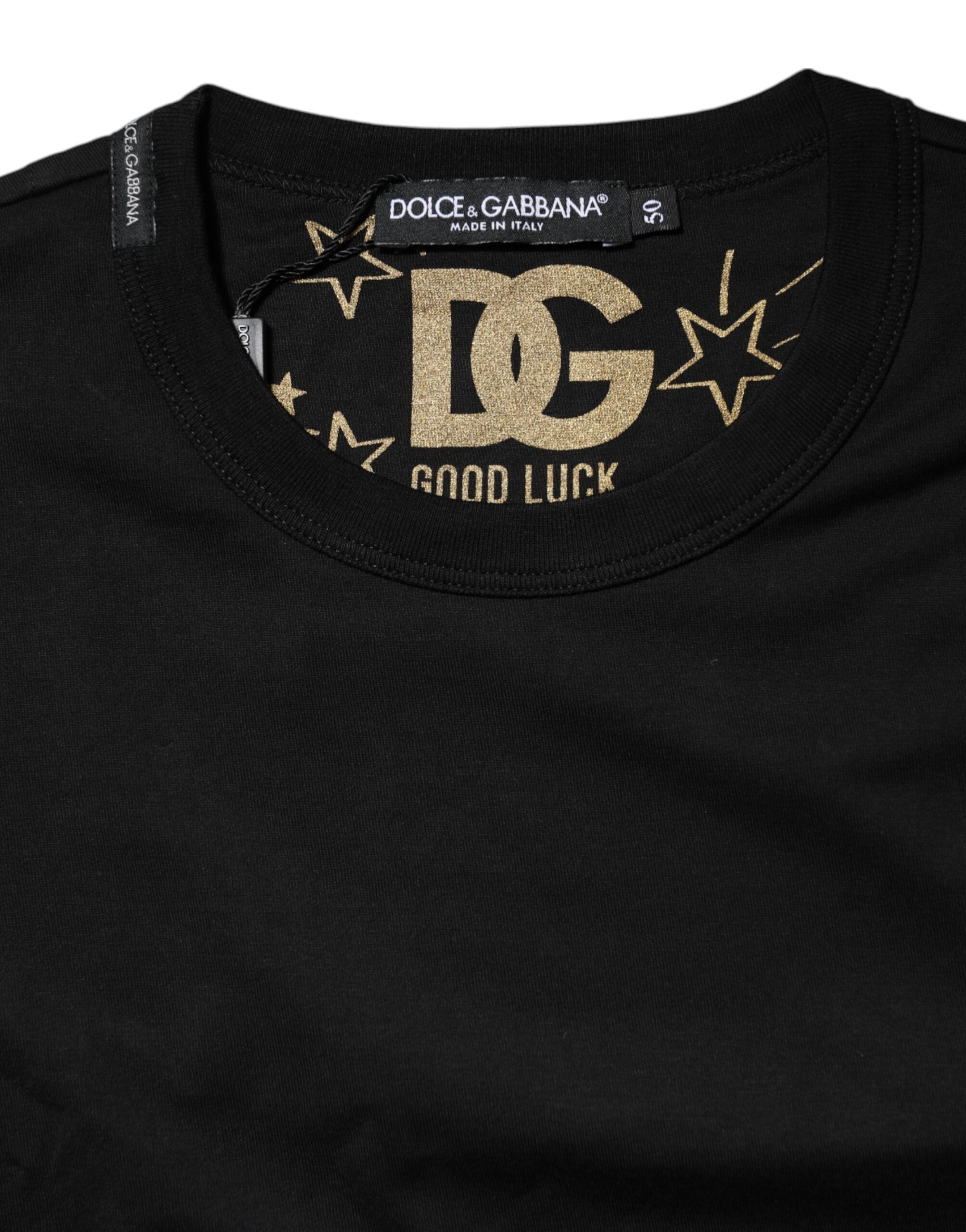 Dolce & Gabbana Black Cotton Logo Print Crew Neck T-shirt Dolce & Gabbana
