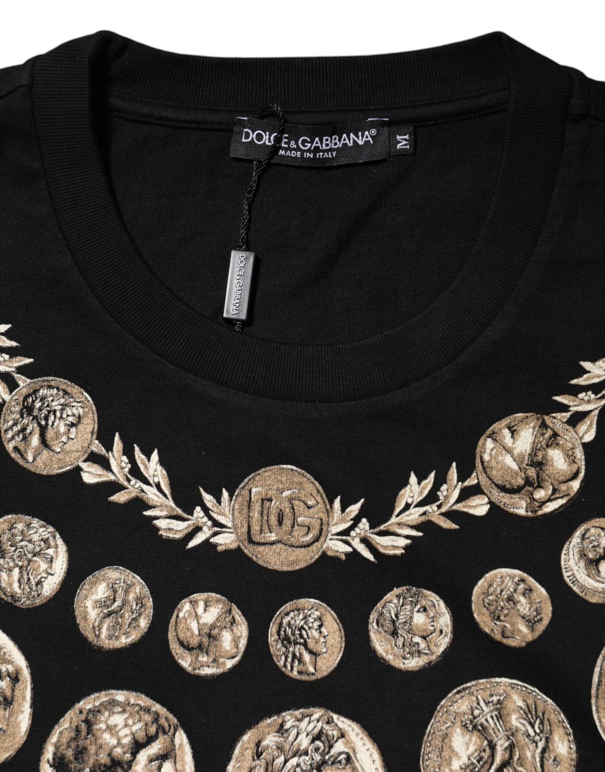 Dolce & Gabbana Black Coin Print Cotton Crew Neck T-shirt