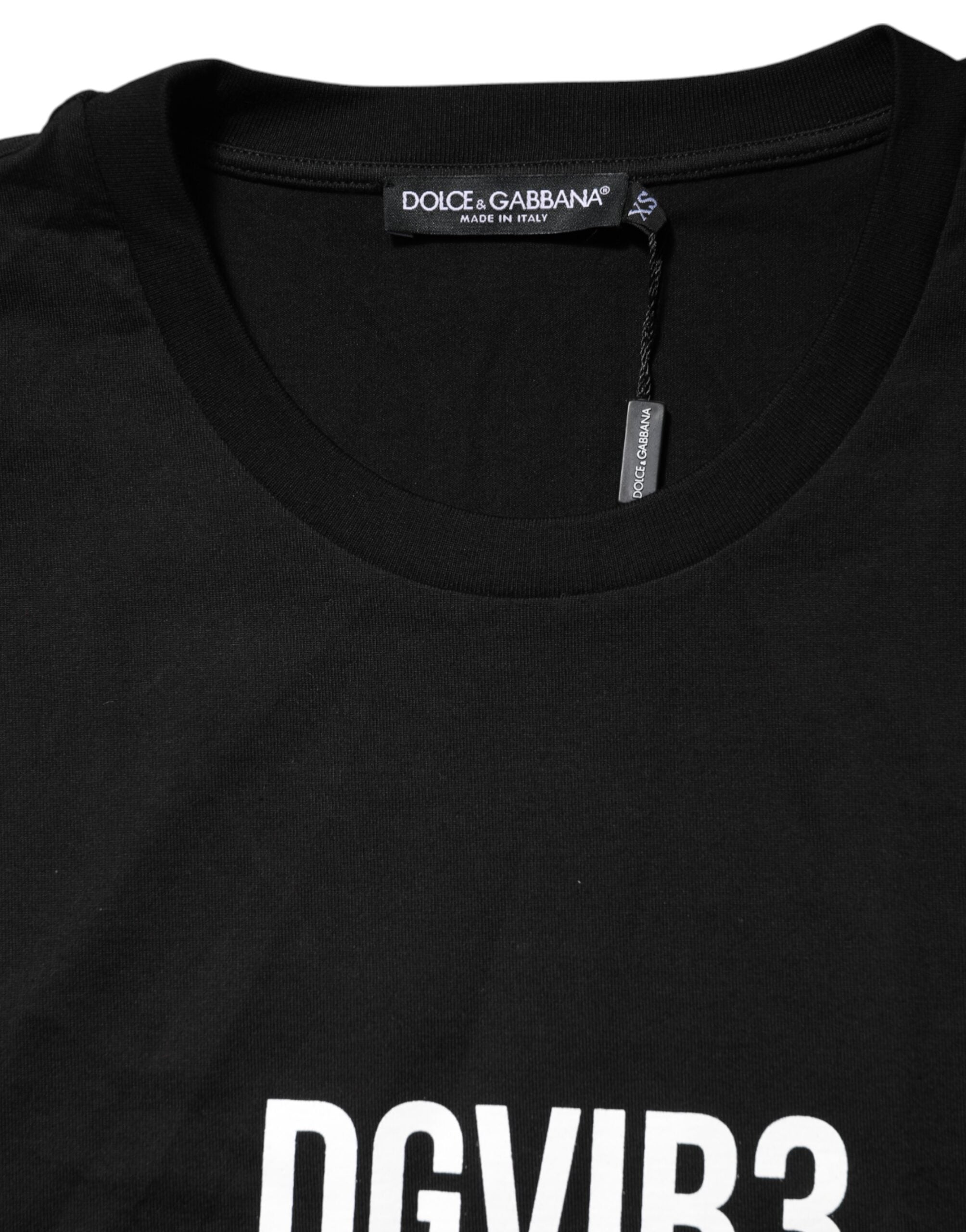 Dolce & Gabbana Black DG Vib3 Print Cotton Crew Neck T-shirt Dolce & Gabbana