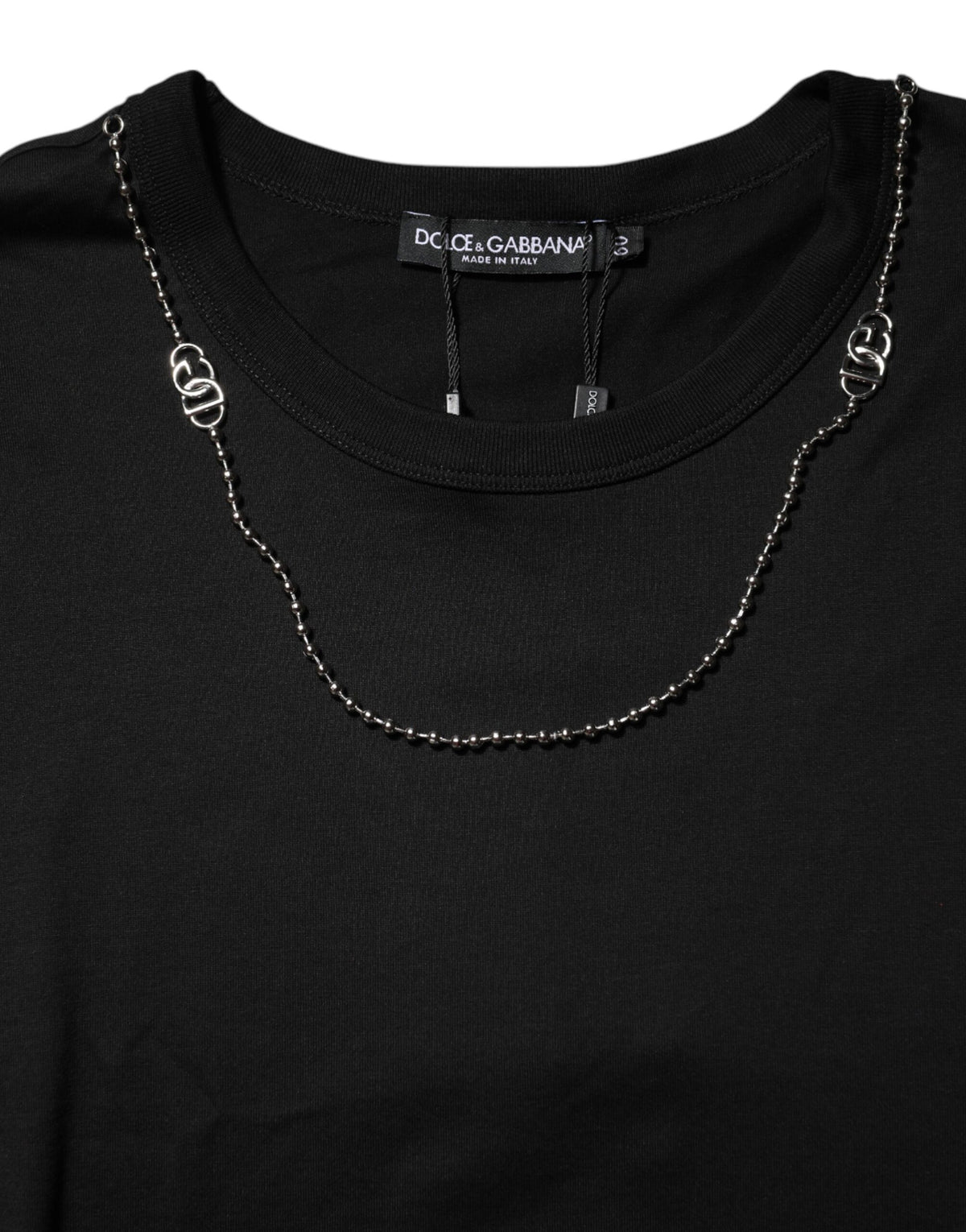 Dolce & Gabbana Black Chain Necklace Cotton Crewneck T-shirt