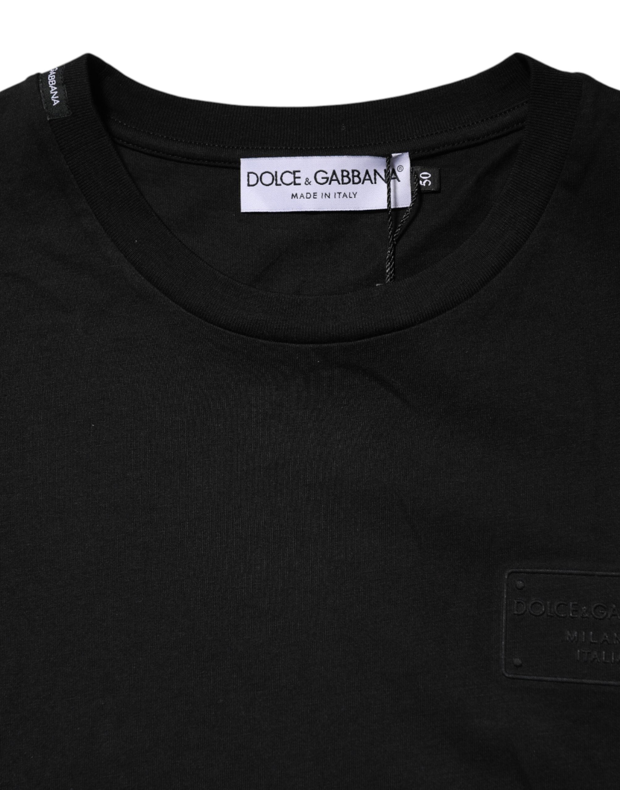Dolce & Gabbana Black Logo Plaque Cotton Crew Neck T-shirt Dolce & Gabbana