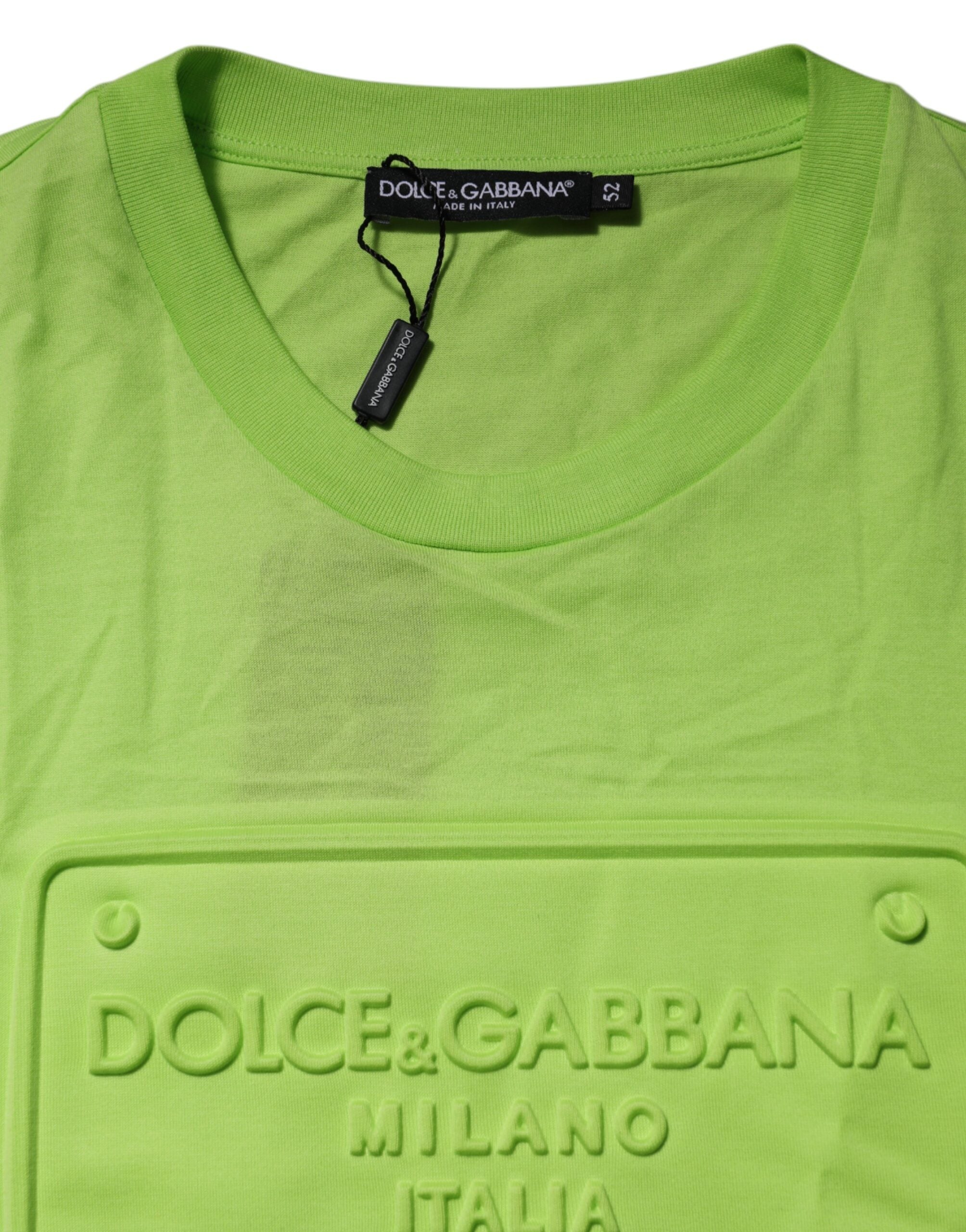 Dolce & Gabbana Green Embossed Logo Cotton Crew Neck T-shirt Dolce & Gabbana