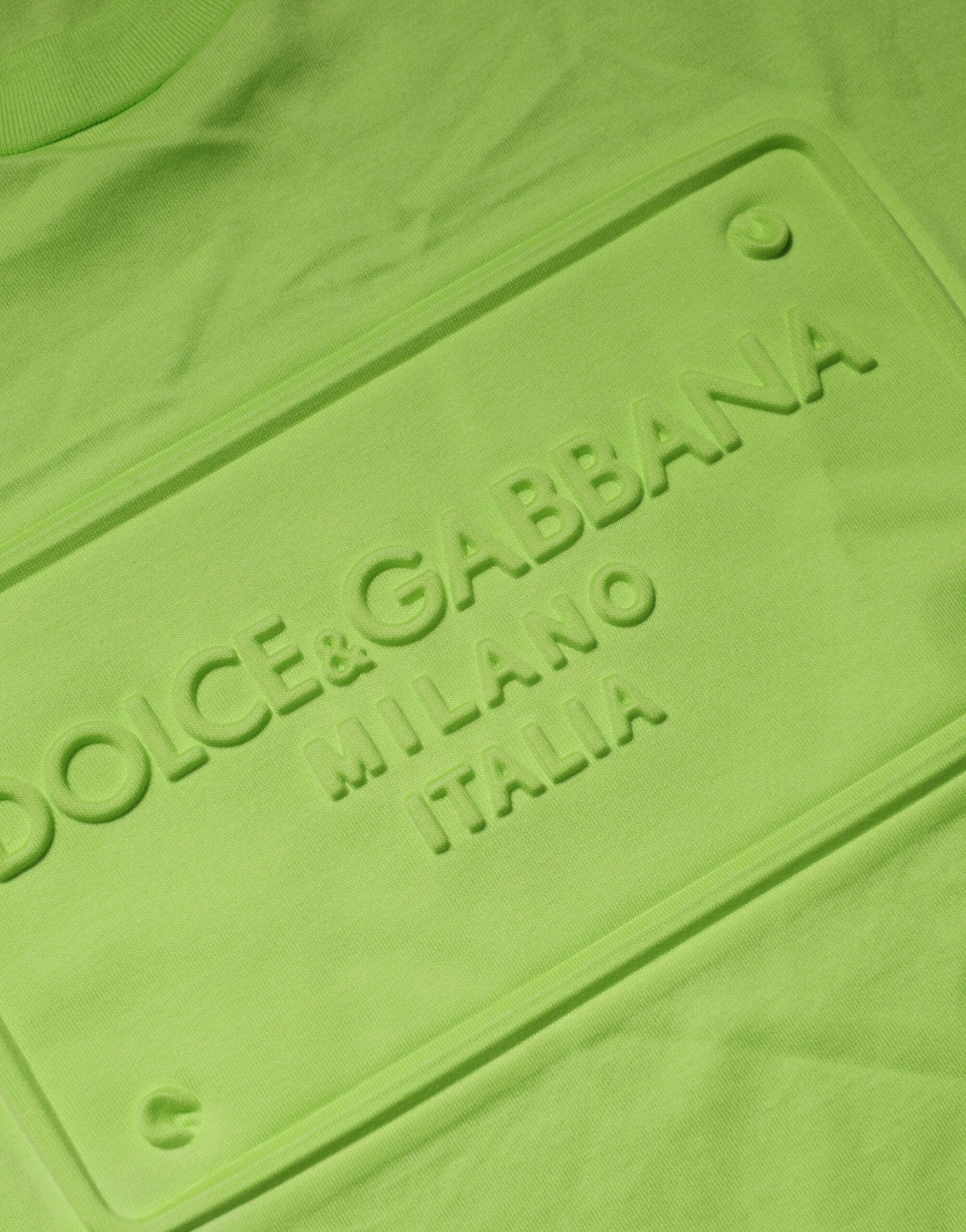 Dolce & Gabbana Green Embossed Logo Cotton Crew Neck T-shirt Dolce & Gabbana