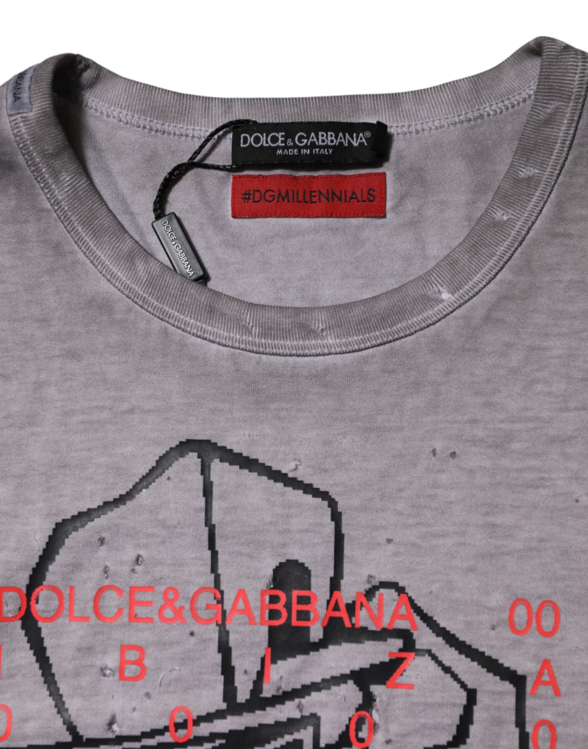 Dolce & Gabbana Gray Graphic Print Cotton Crew Neck T-shirt Dolce & Gabbana