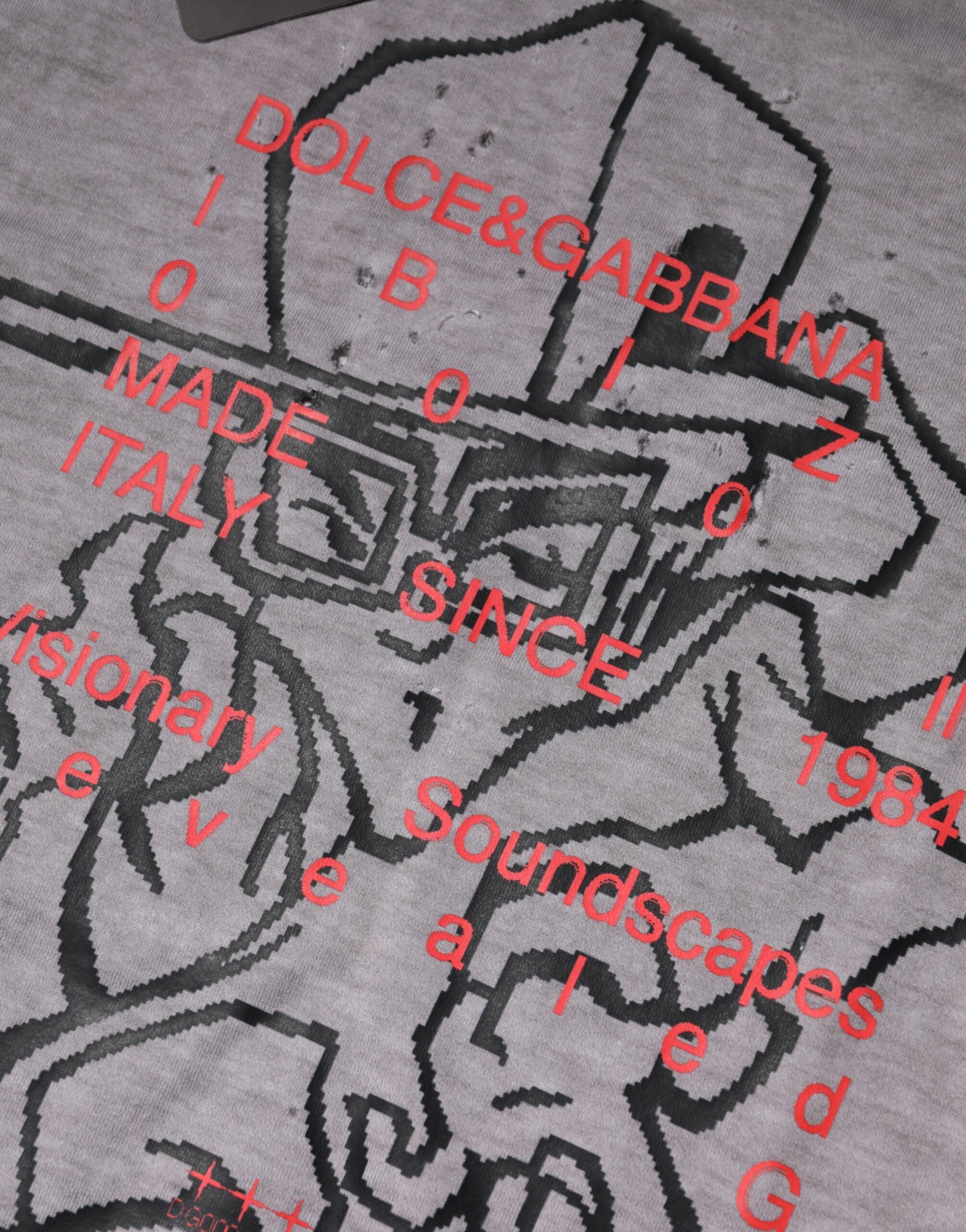 Dolce & Gabbana Gray Graphic Print Cotton Crew Neck T-shirt Dolce & Gabbana