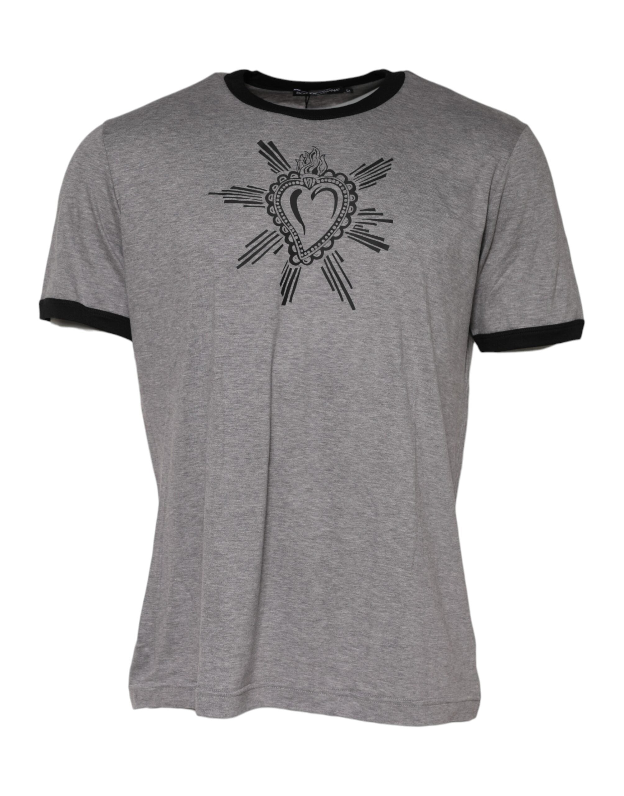 Dolce & Gabbana Gray Sacred Heart Cotton Crew Neck T-shirt Dolce & Gabbana