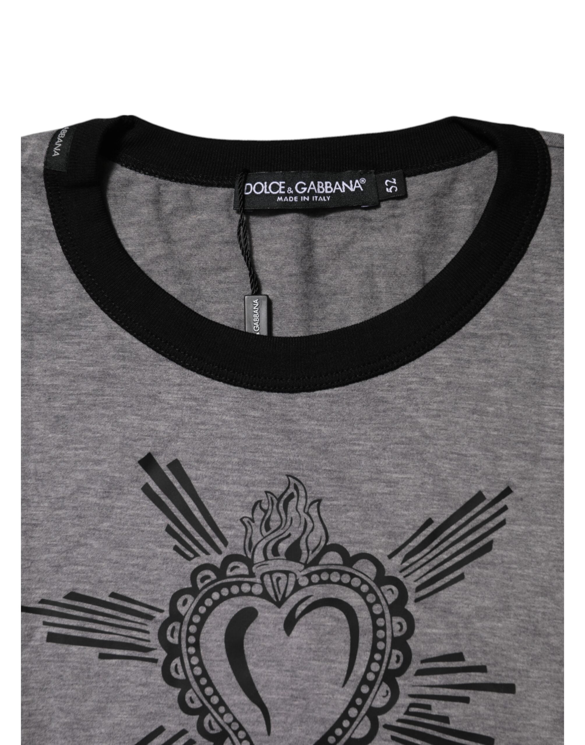 Dolce & Gabbana Gray Sacred Heart Cotton Crew Neck T-shirt Dolce & Gabbana