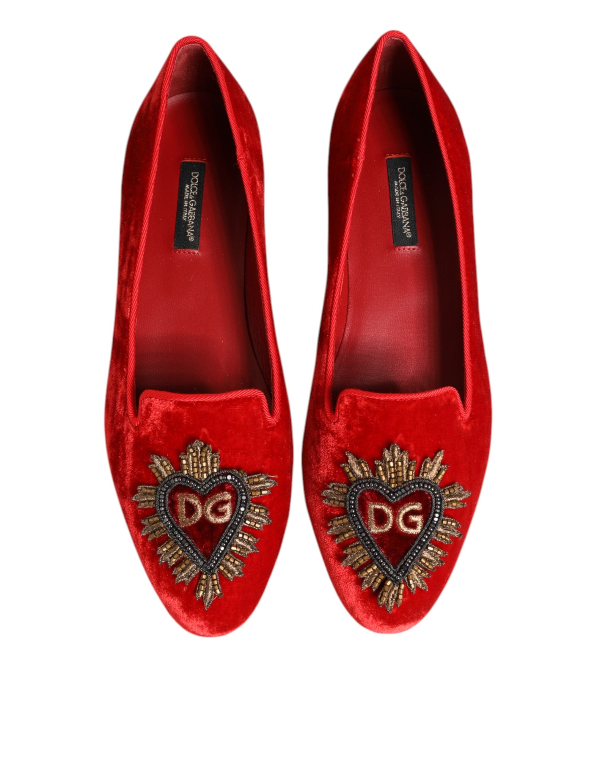 Dolce & Gabbana Red Velvet DG Heart Loafers Flats Shoes Dolce & Gabbana