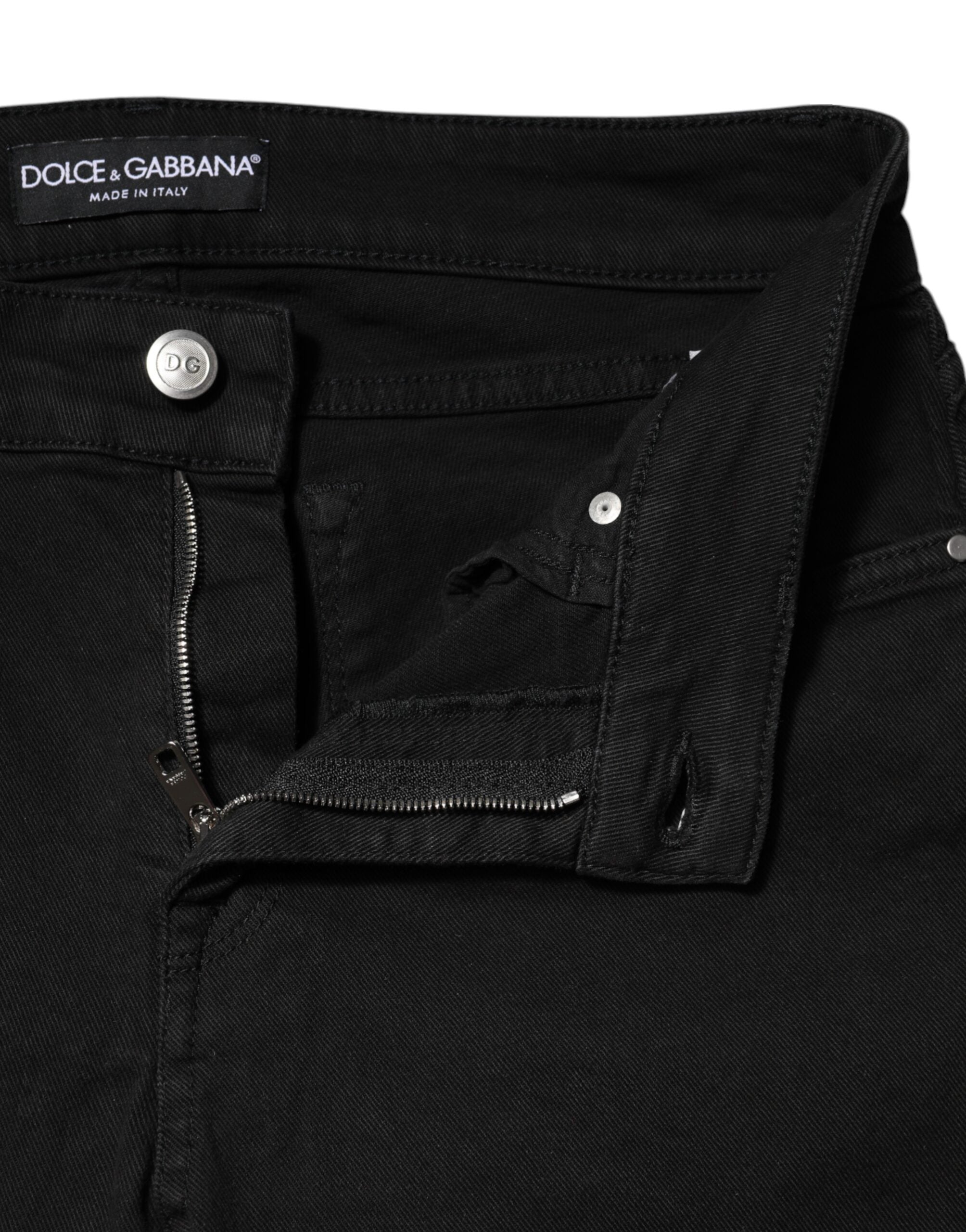 Dolce & Gabbana Black Cotton Skinny Mid Waist Denim Jeans Dolce & Gabbana