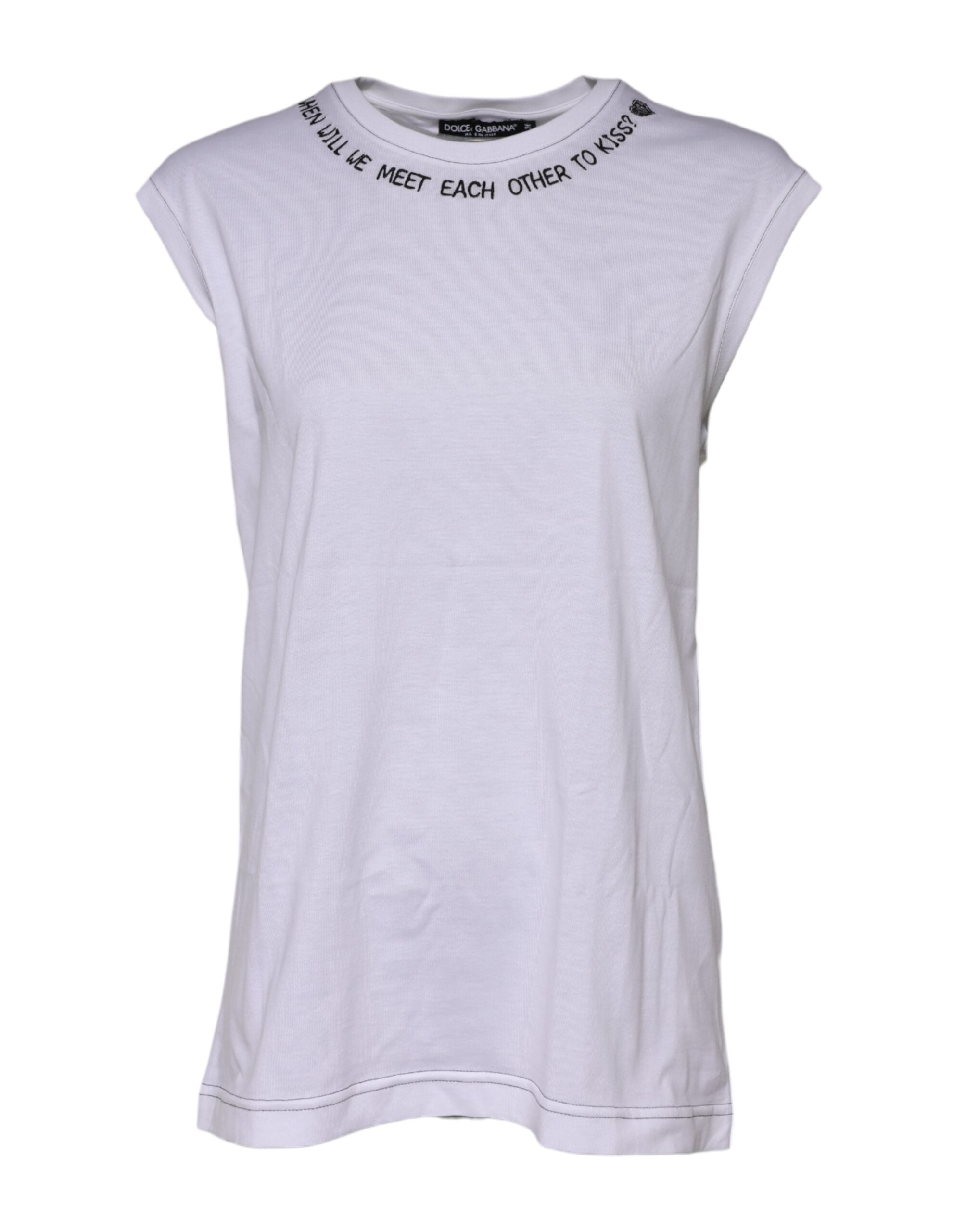 Dolce & Gabbana White Cotton Sleeveless Printed Tank T-shirt Dolce & Gabbana