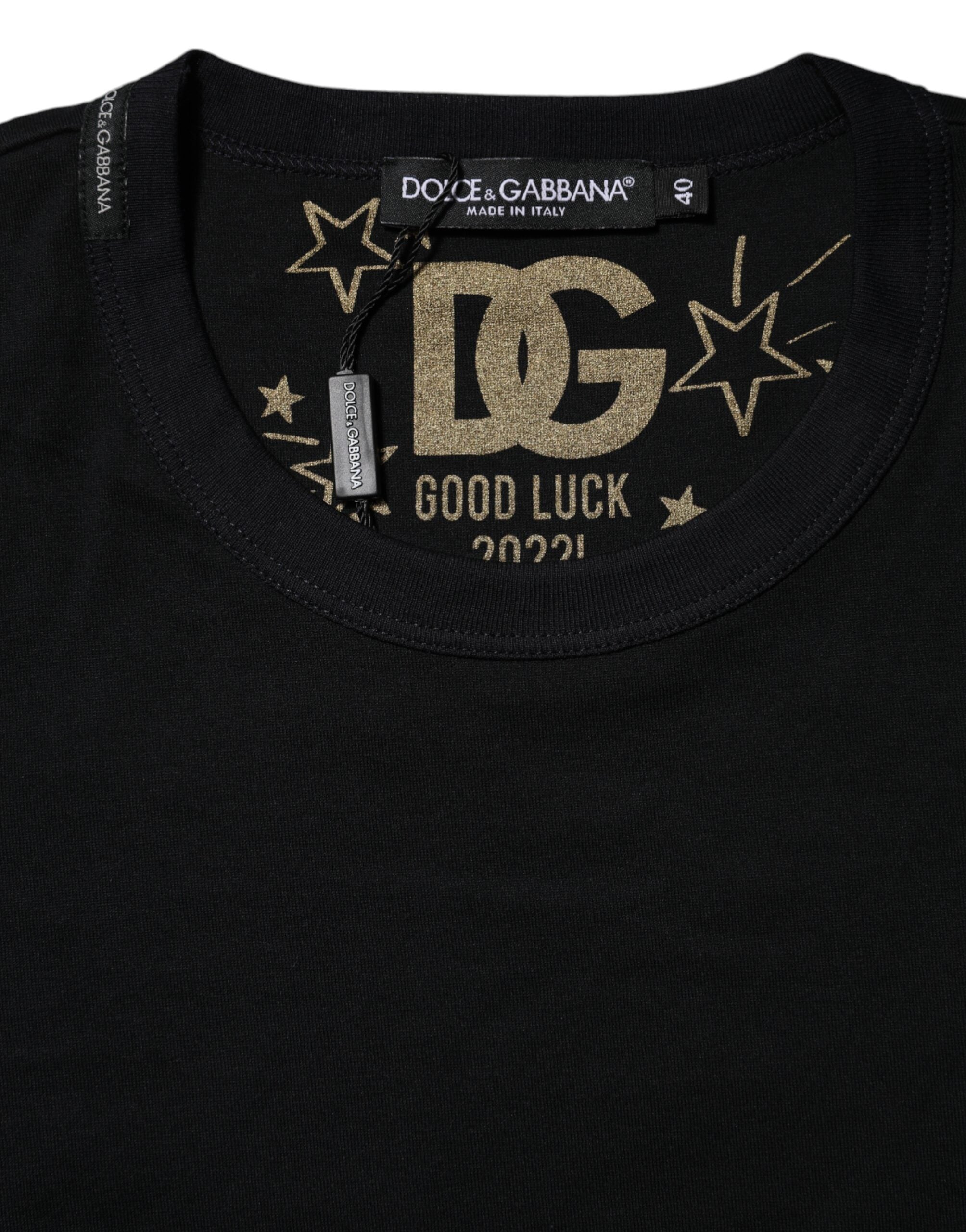 Dolce & Gabbana Black Cotton DG Print Short Sleeve Top T-shirt Dolce & Gabbana
