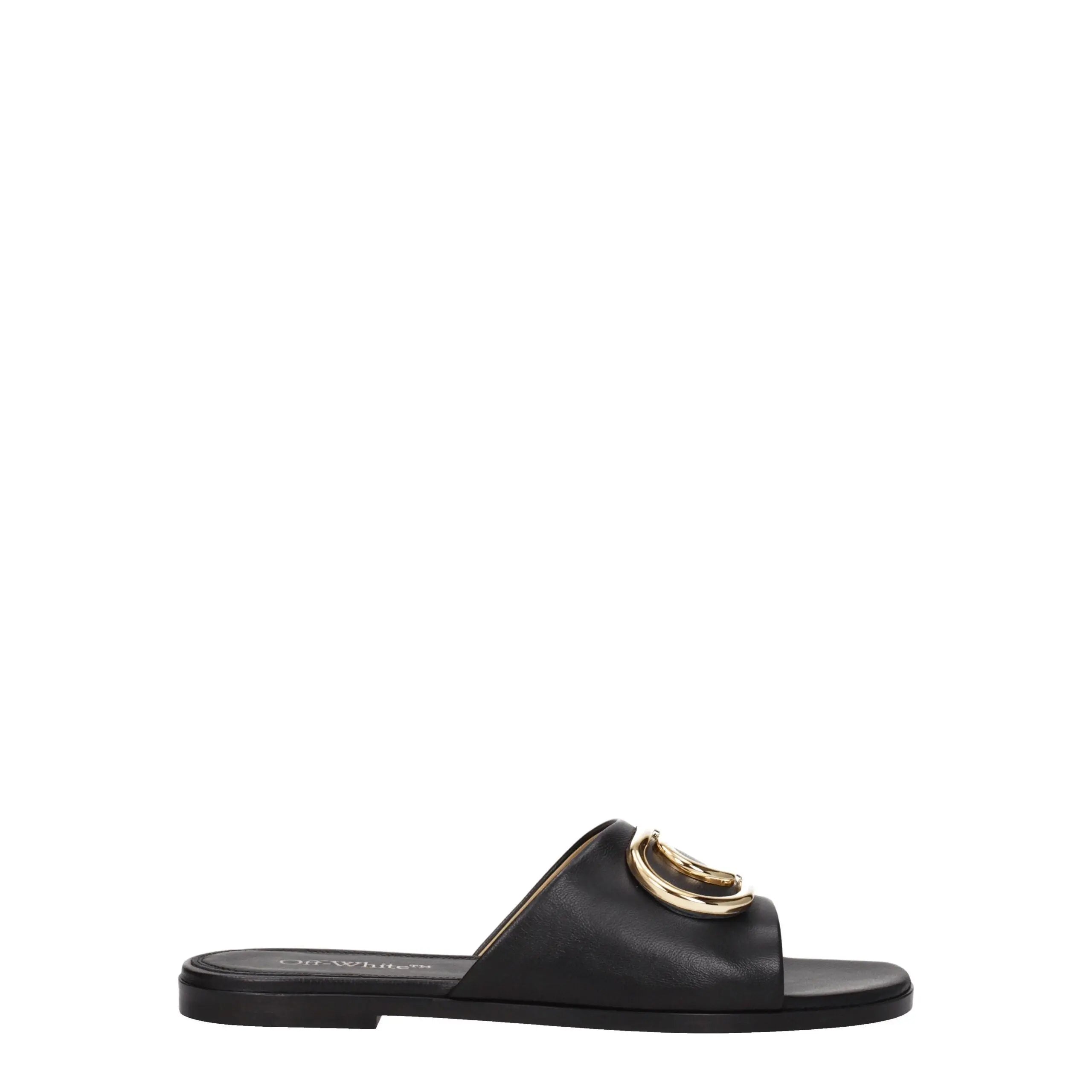 Off-White Black Leather Slippers Off-White