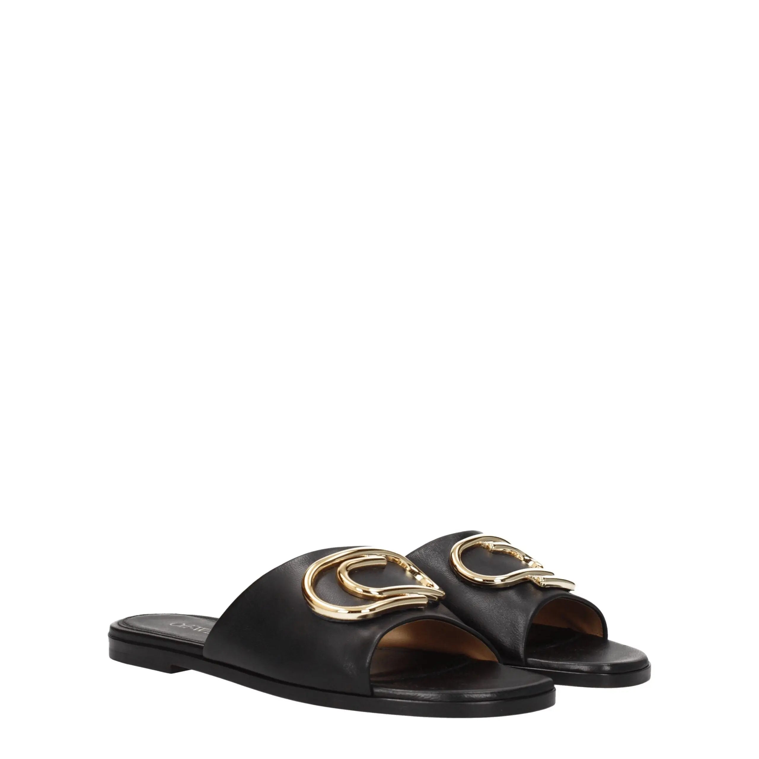 Off-White Black Leather Slippers Off-White