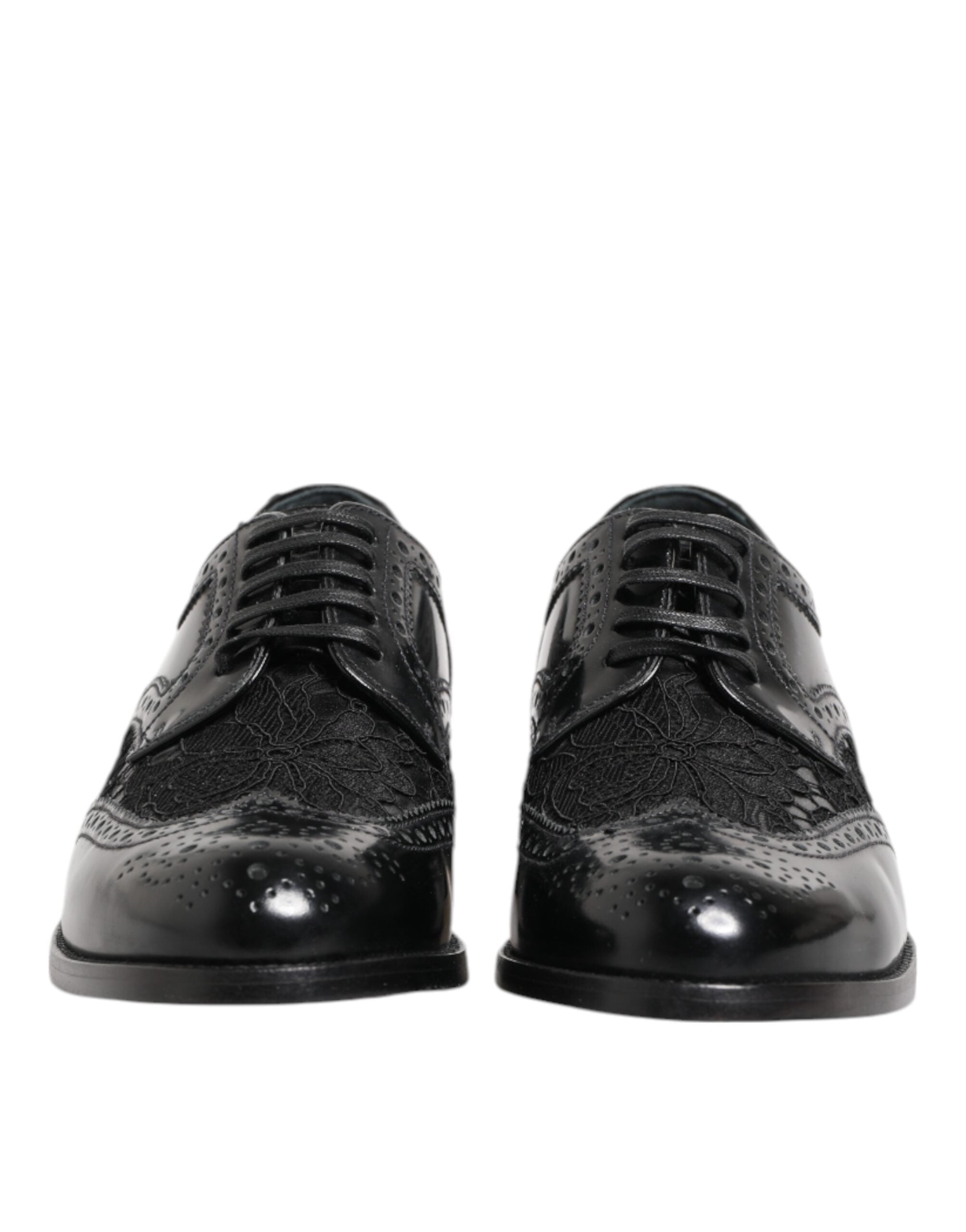 Dolce & Gabbana Black Leather Floral Lace Dress Formal Shoes Dolce & Gabbana