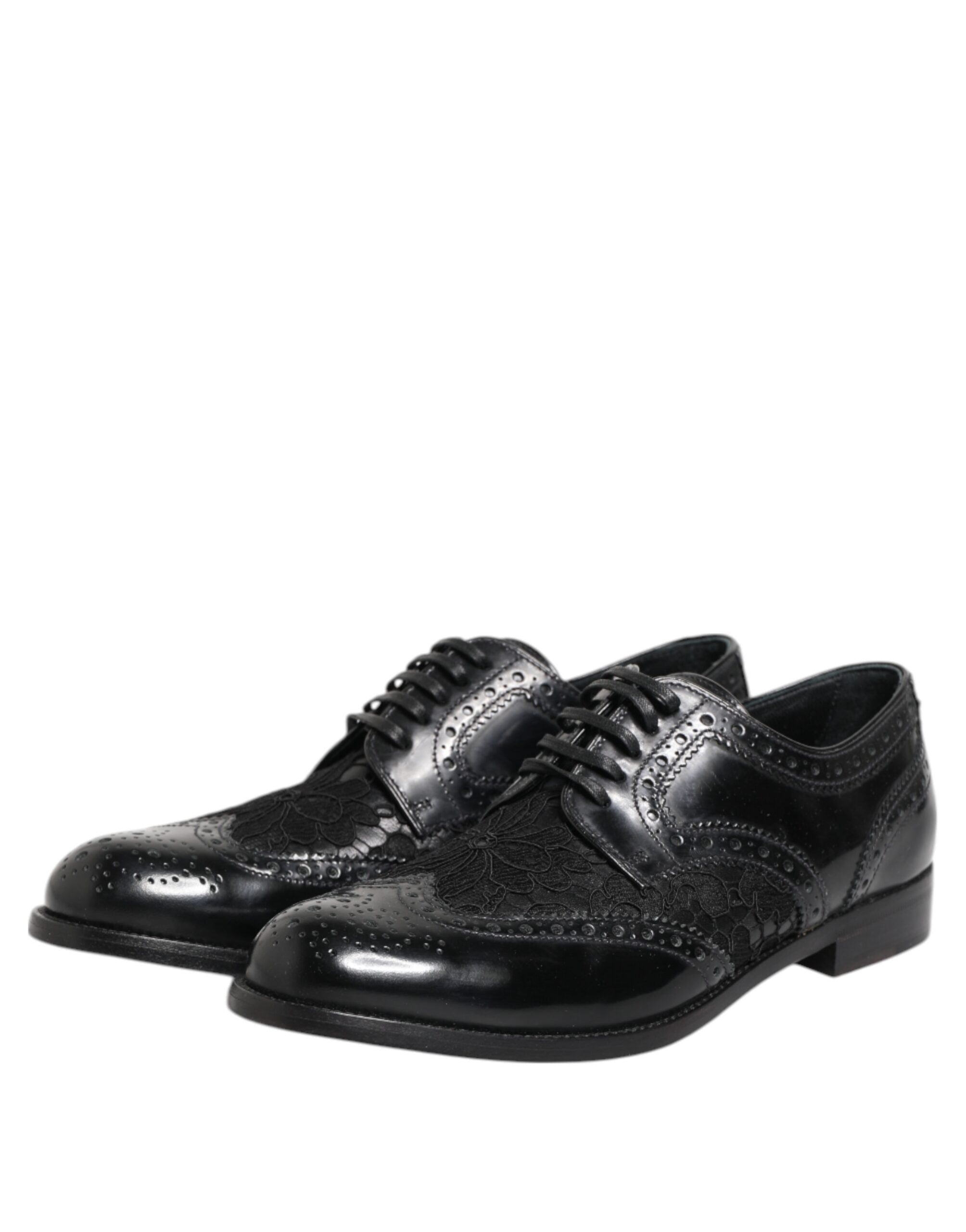 Dolce & Gabbana Black Leather Floral Lace Dress Formal Shoes Dolce & Gabbana