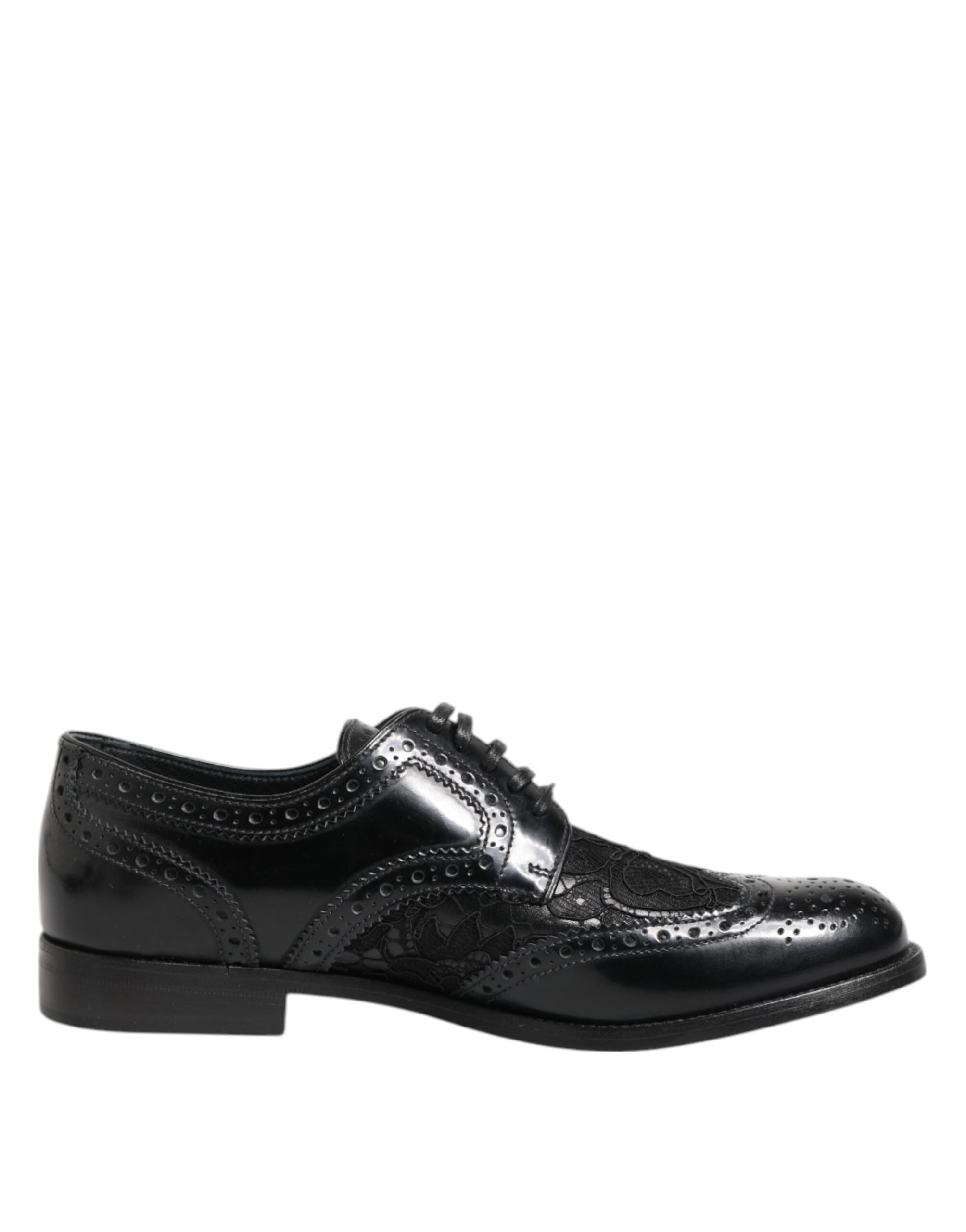 Dolce & Gabbana Black Leather Floral Lace Dress Formal Shoes Dolce & Gabbana