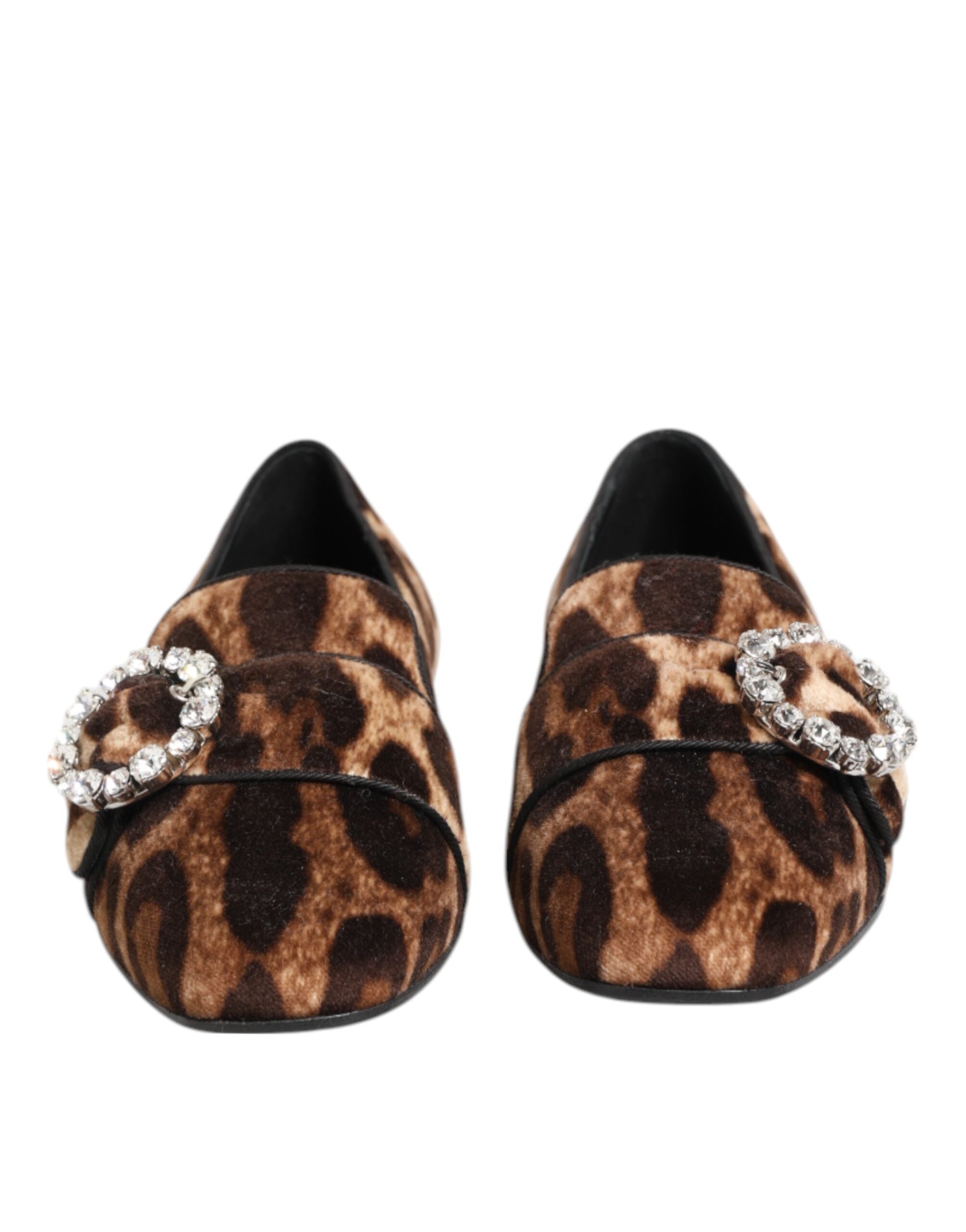 Dolce & Gabbana Brown Leopard Print Crystals Loafers Flats Shoes Dolce & Gabbana