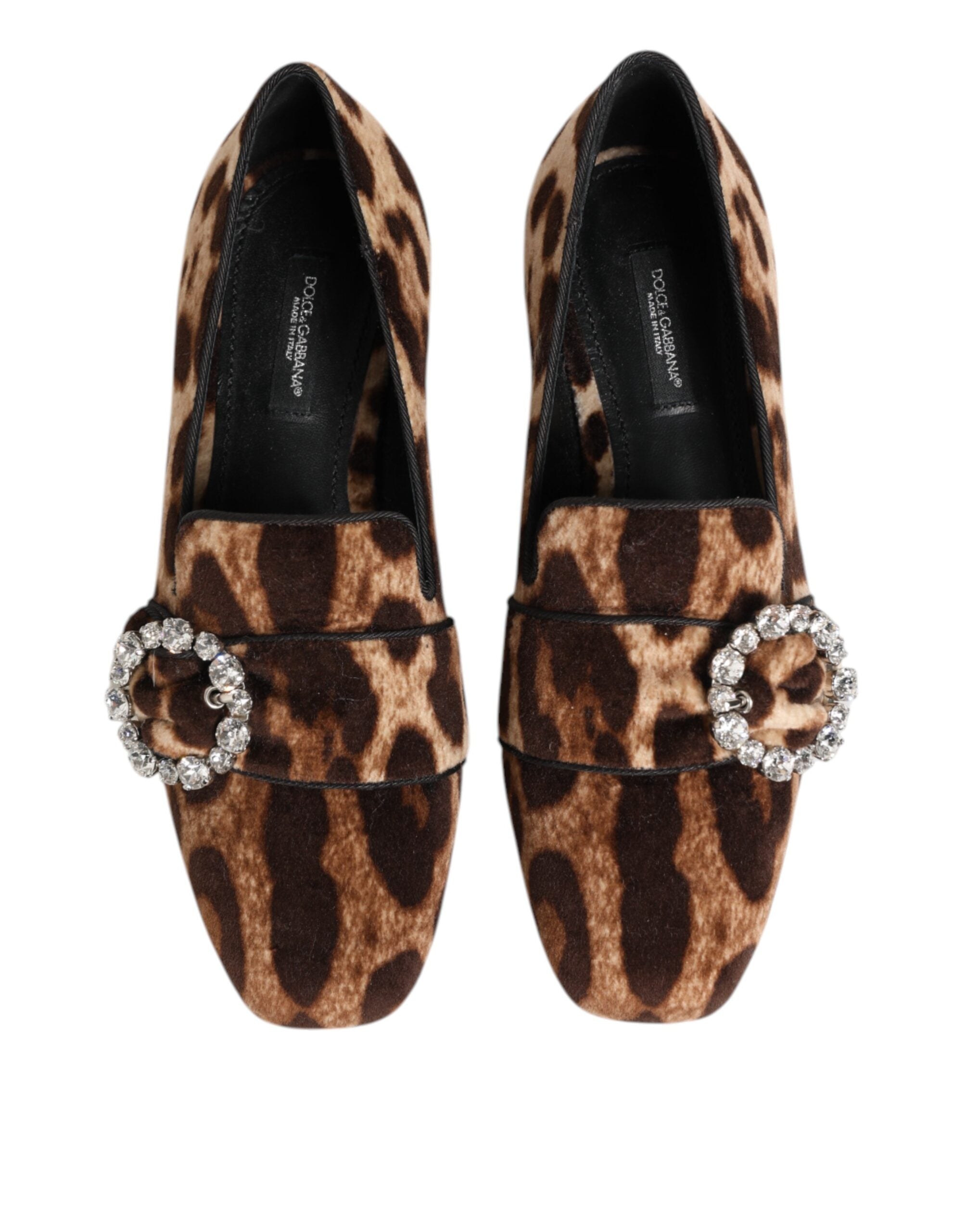 Dolce & Gabbana Brown Leopard Print Crystals Loafers Flats Shoes Dolce & Gabbana