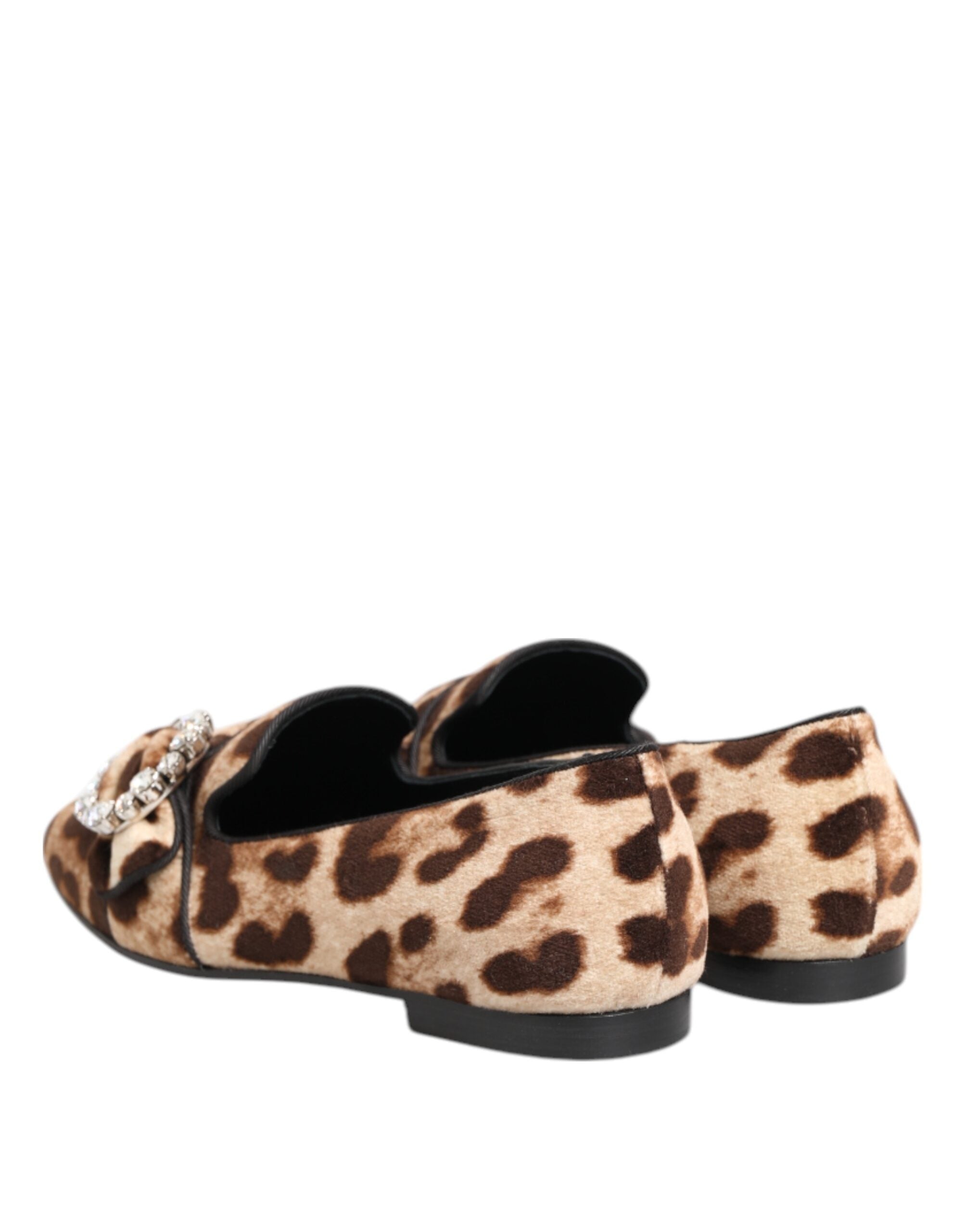 Dolce & Gabbana Brown Leopard Print Crystals Loafers Flats Shoes Dolce & Gabbana