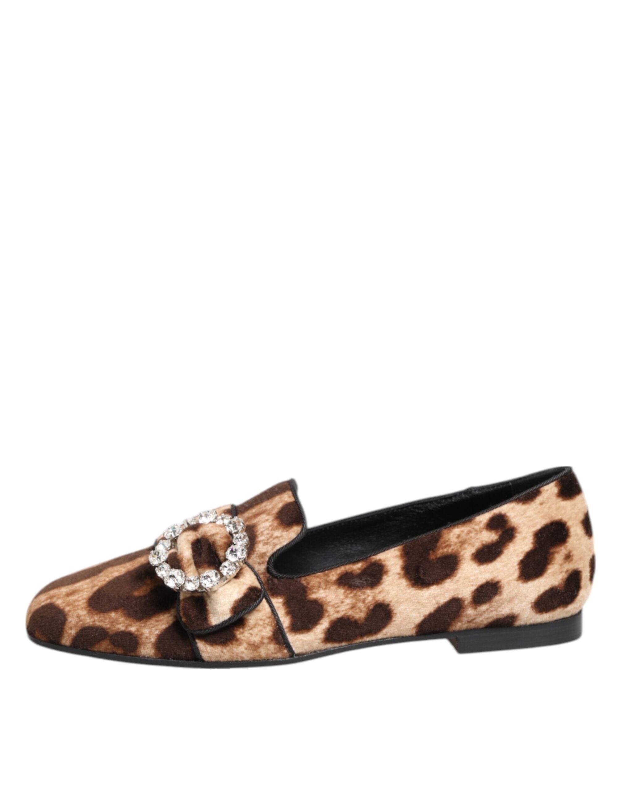 Dolce & Gabbana Brown Leopard Print Crystals Loafers Flats Shoes Dolce & Gabbana