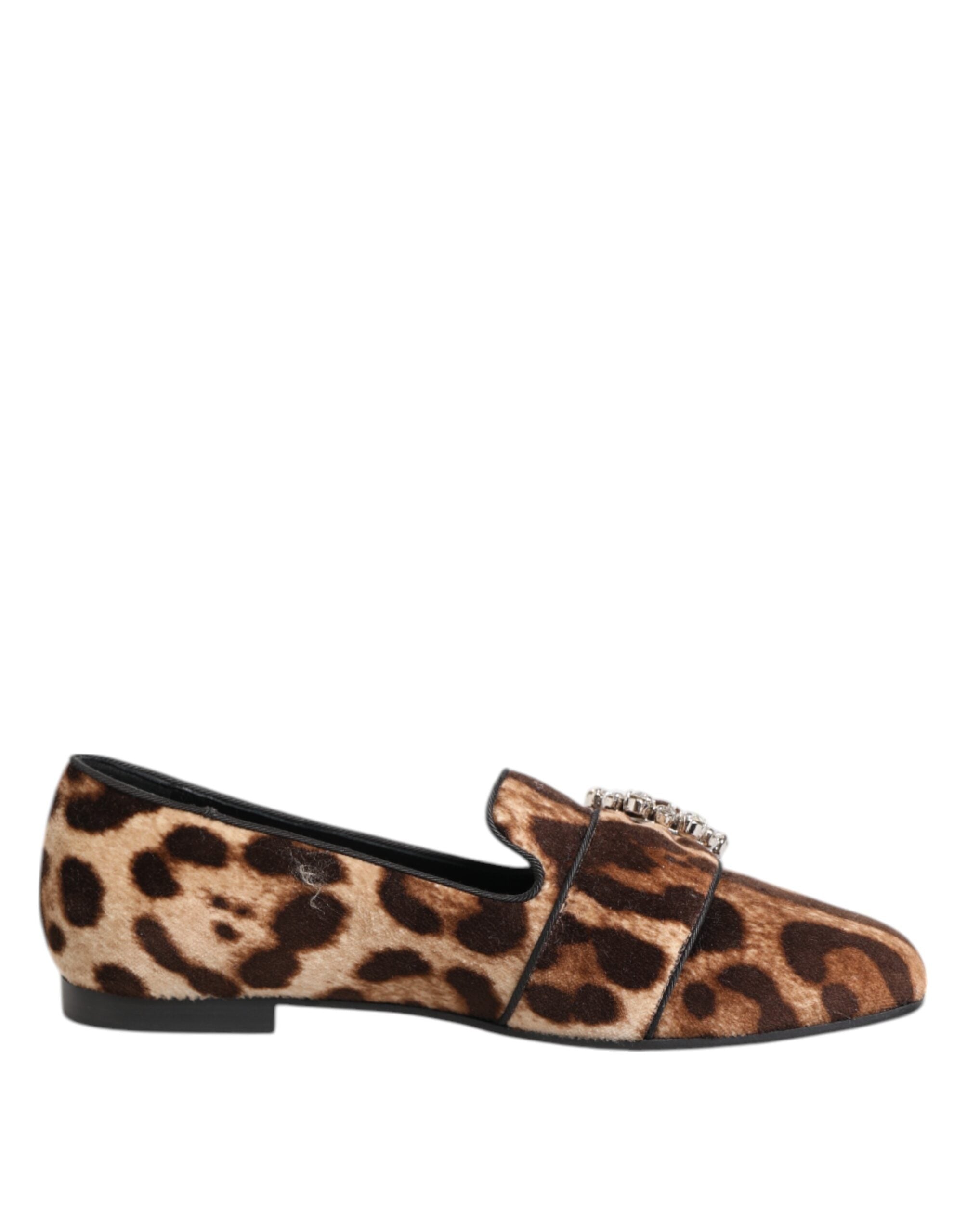 Dolce & Gabbana Brown Leopard Print Crystals Loafers Flats Shoes Dolce & Gabbana