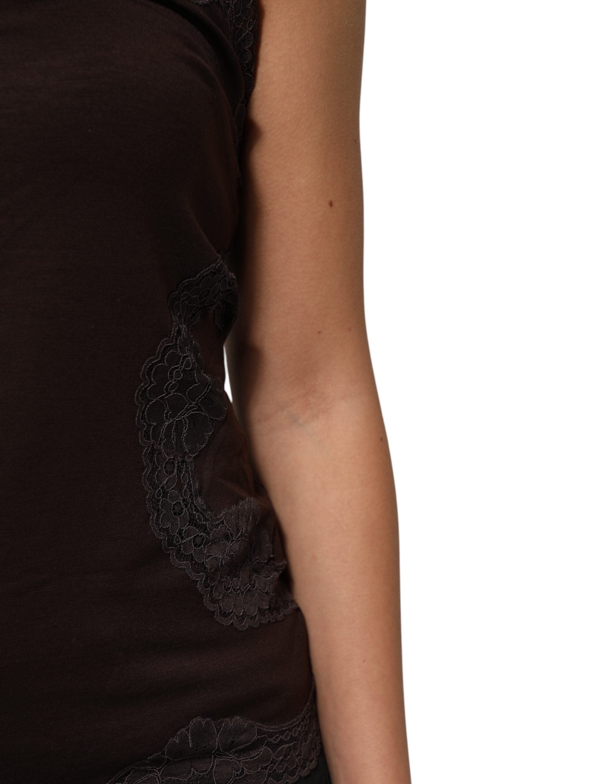 Dolce & Gabbana Dark Brown Lace Trim Wool Sleeveless Tank Top Dolce & Gabbana