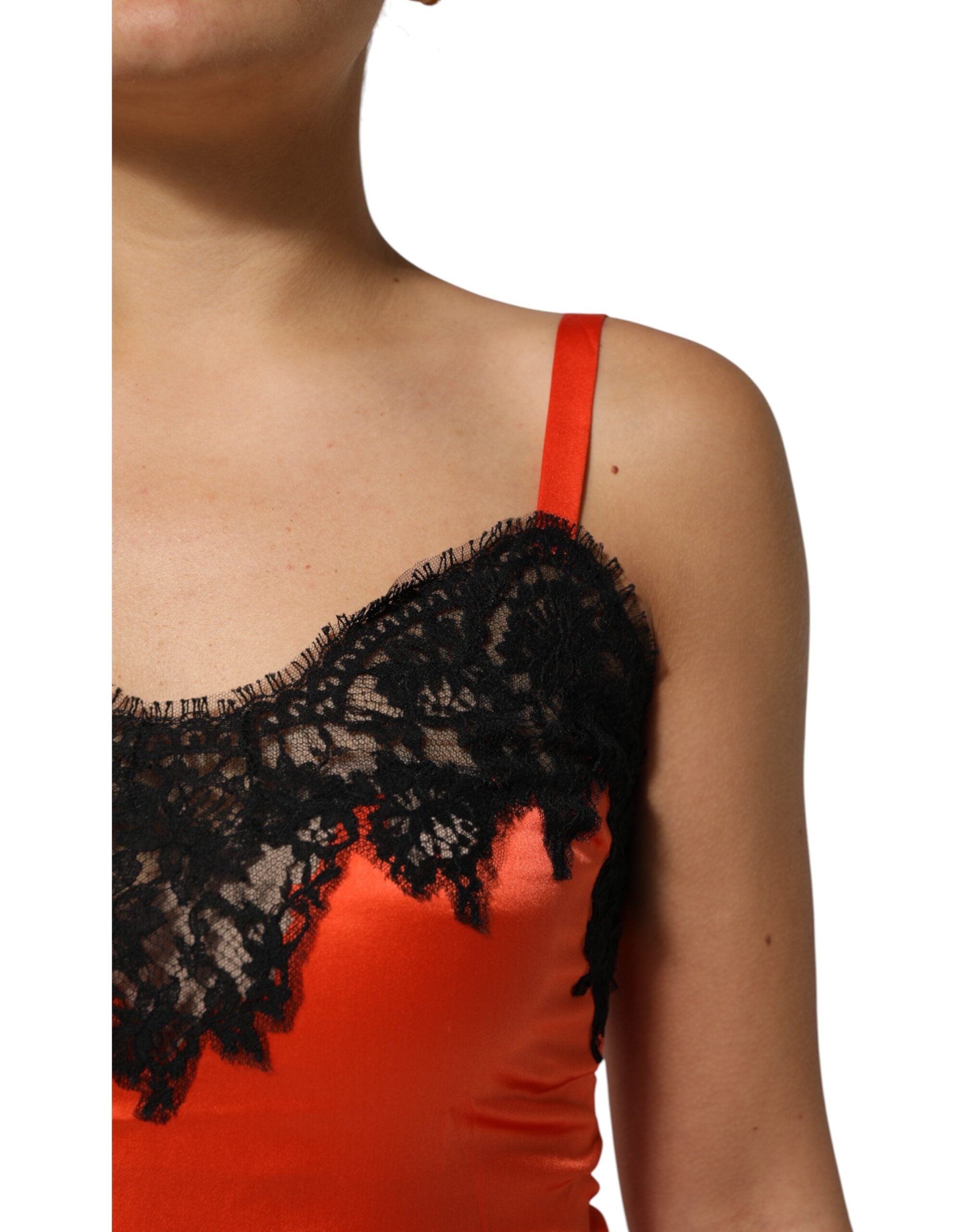 Dolce & Gabbana Red Black Lace Trim Silk Sleeveless Tank Top Dolce & Gabbana