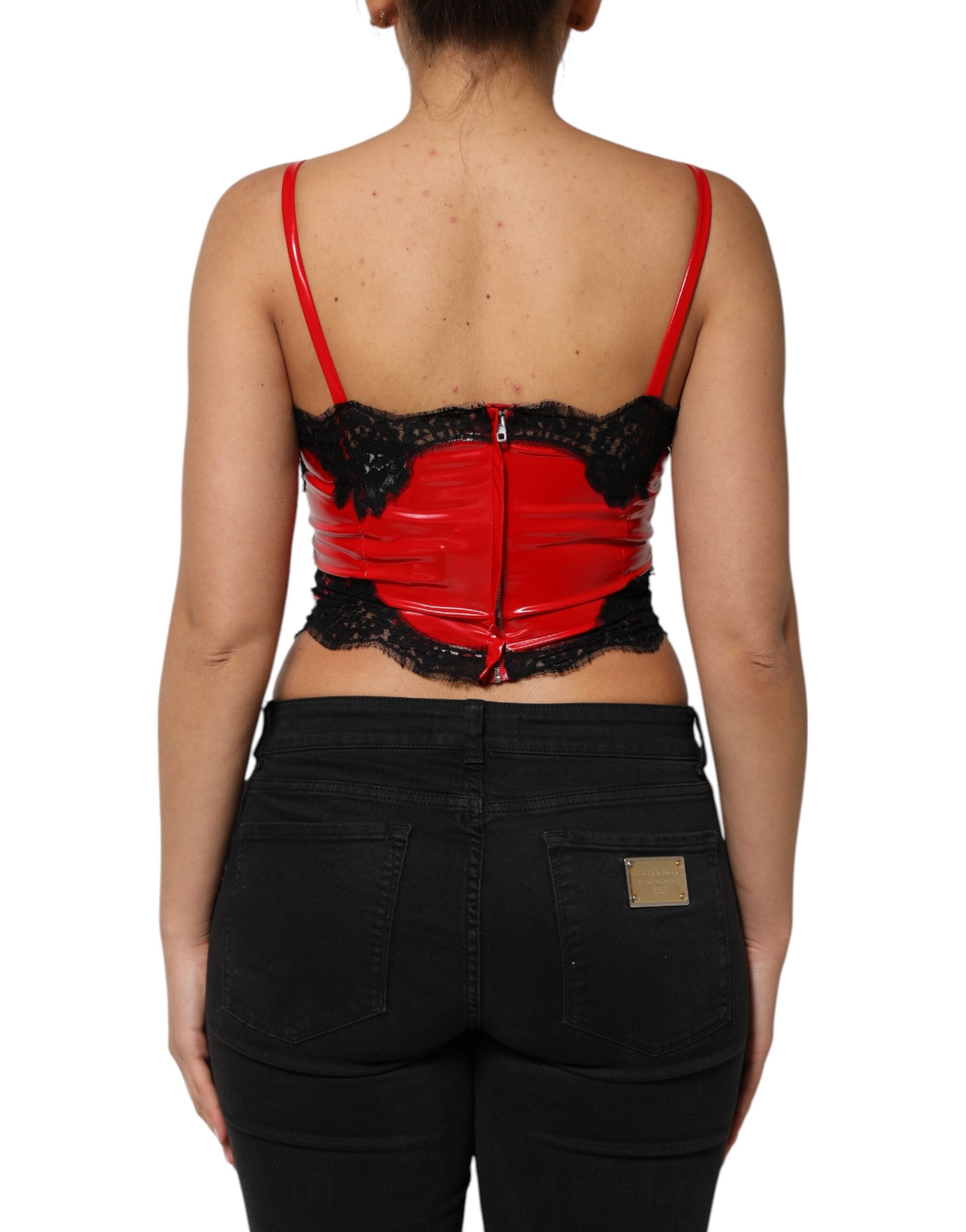 Dolce & Gabbana Red Black Lace Trim Polyester Sleeveless Tank Top Dolce & Gabbana