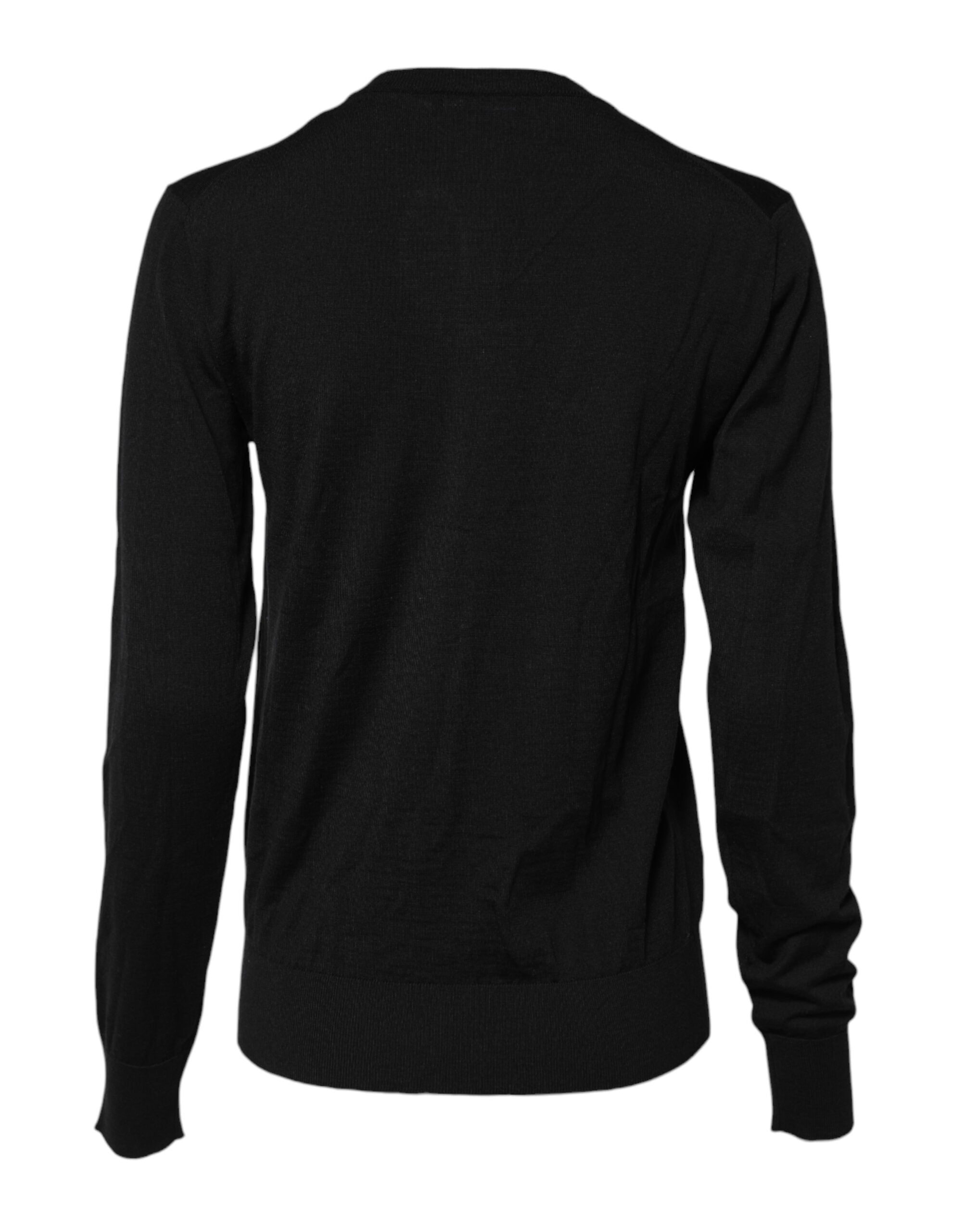 Dolce & Gabbana Black Wool Knit Round Neck Cardigan Sweater Dolce & Gabbana